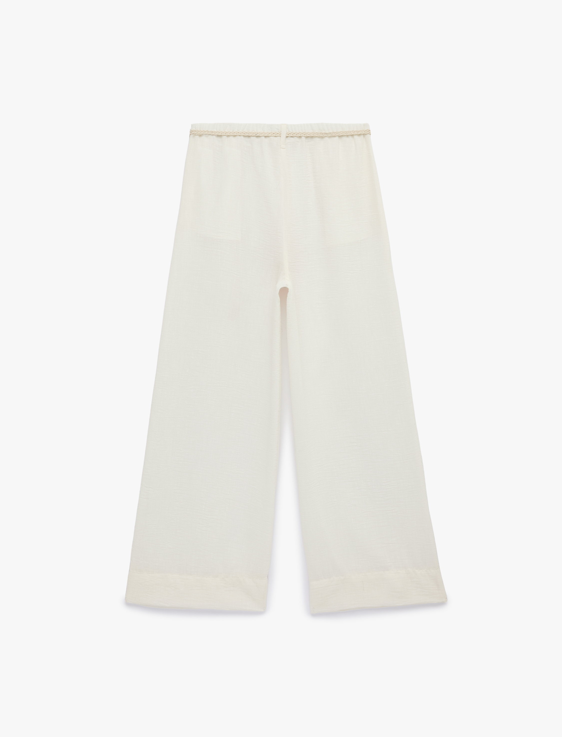   Keten Görünümlü Kemerli Geniş Paça Pantolon