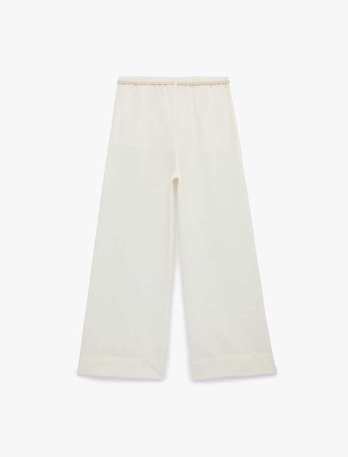  Keten Görünümlü Kemerli Geniş Paça Pantolon