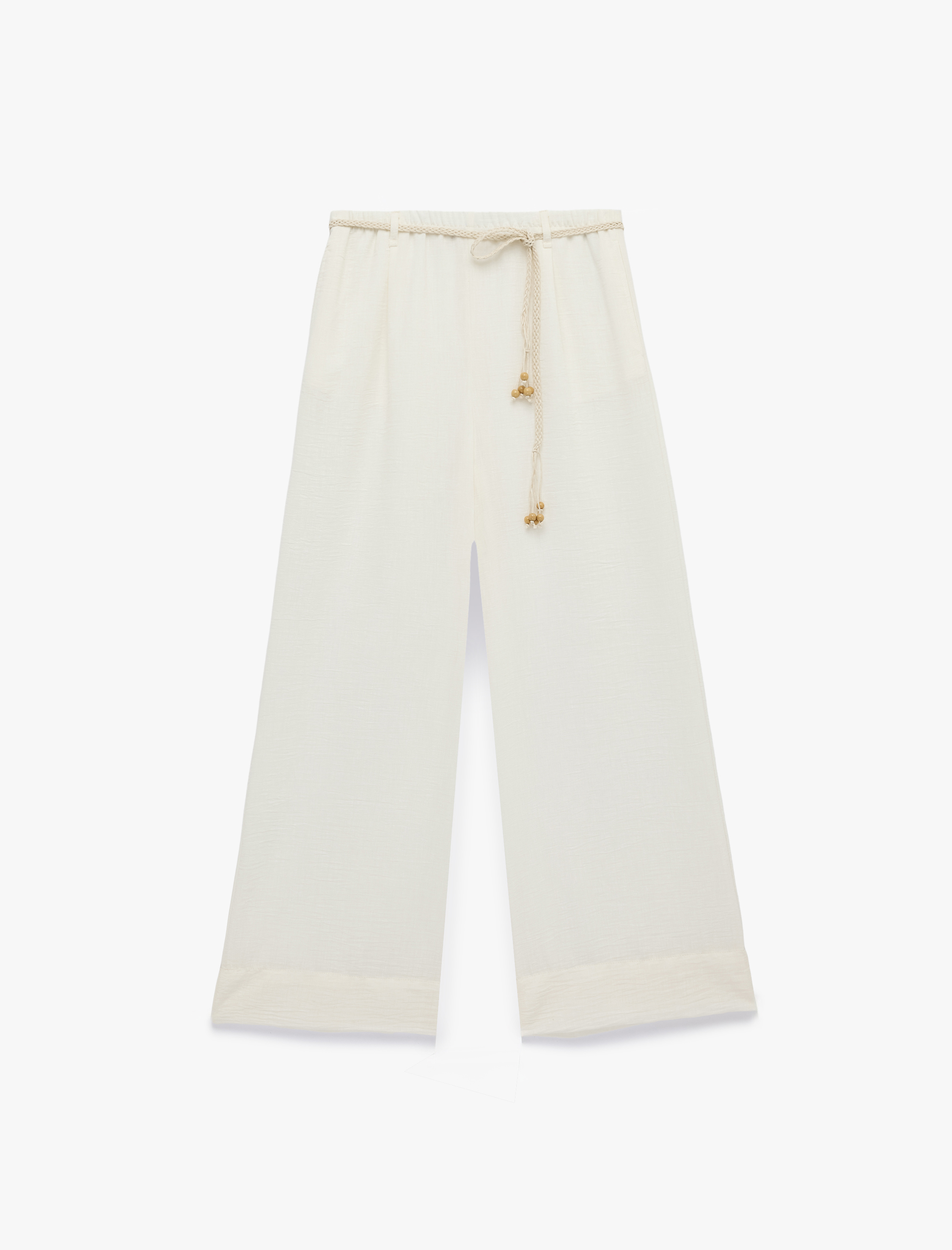   Keten Görünümlü Kemerli Geniş Paça Pantolon