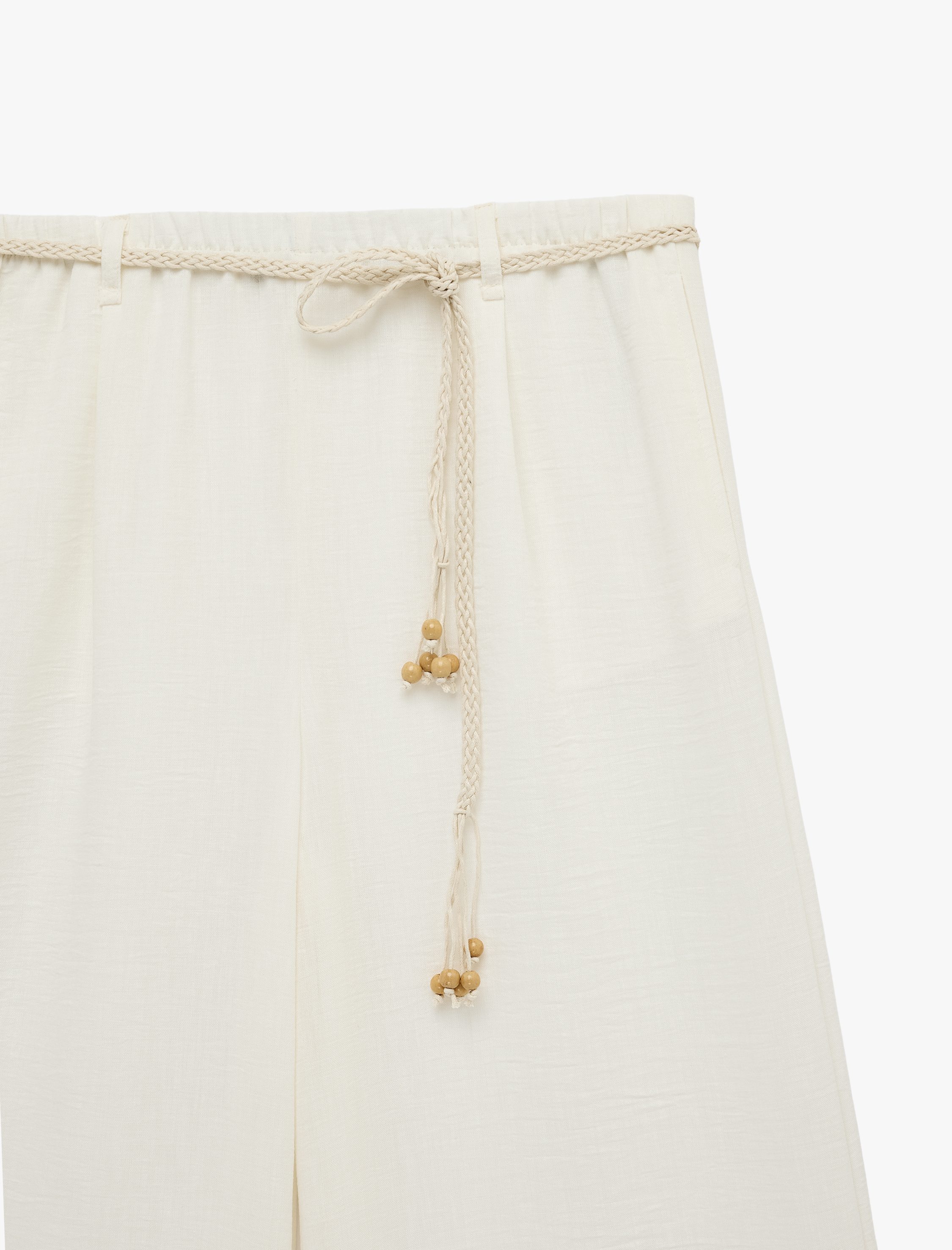   Keten Görünümlü Kemerli Geniş Paça Pantolon