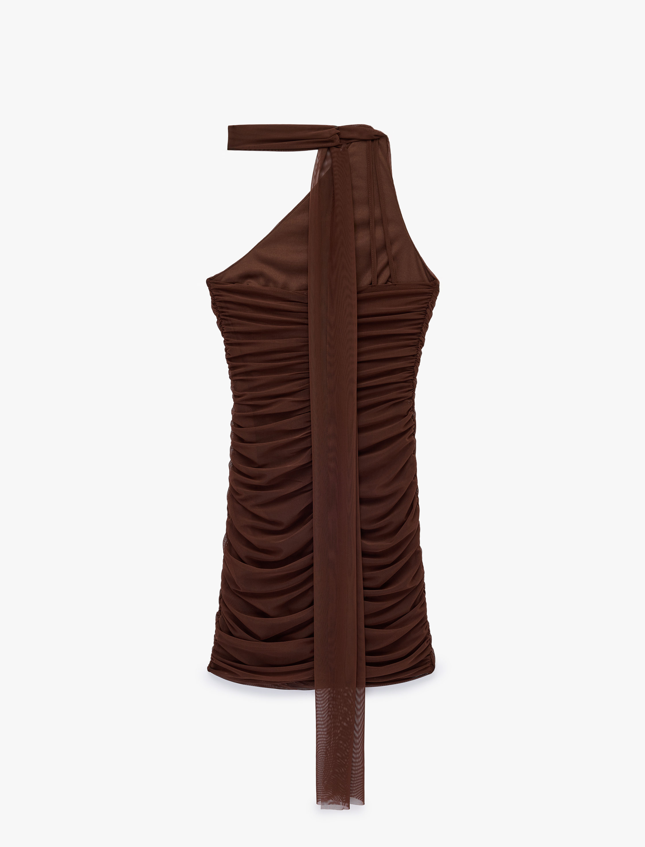   Slim Fit Drapeli Tek Omuz Mini Bodycon Elbise