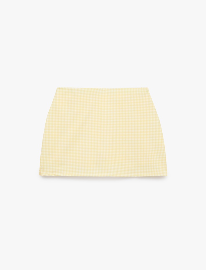  Yüksek Bel Slim Fit Pötikare Şort Etek