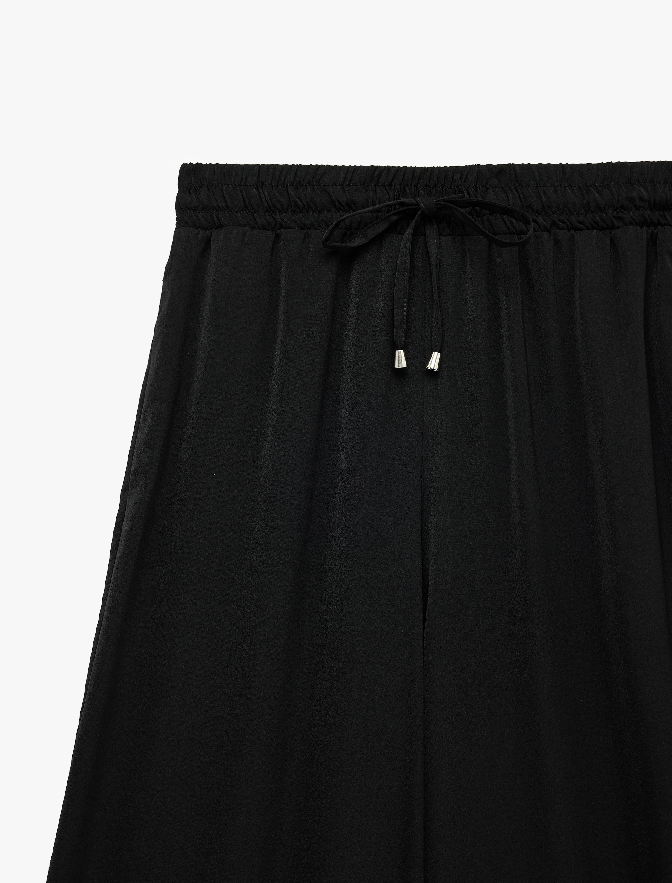   Aerobin Kumaş Beli Bağcıklı Geniş Paça Saten Pantolon