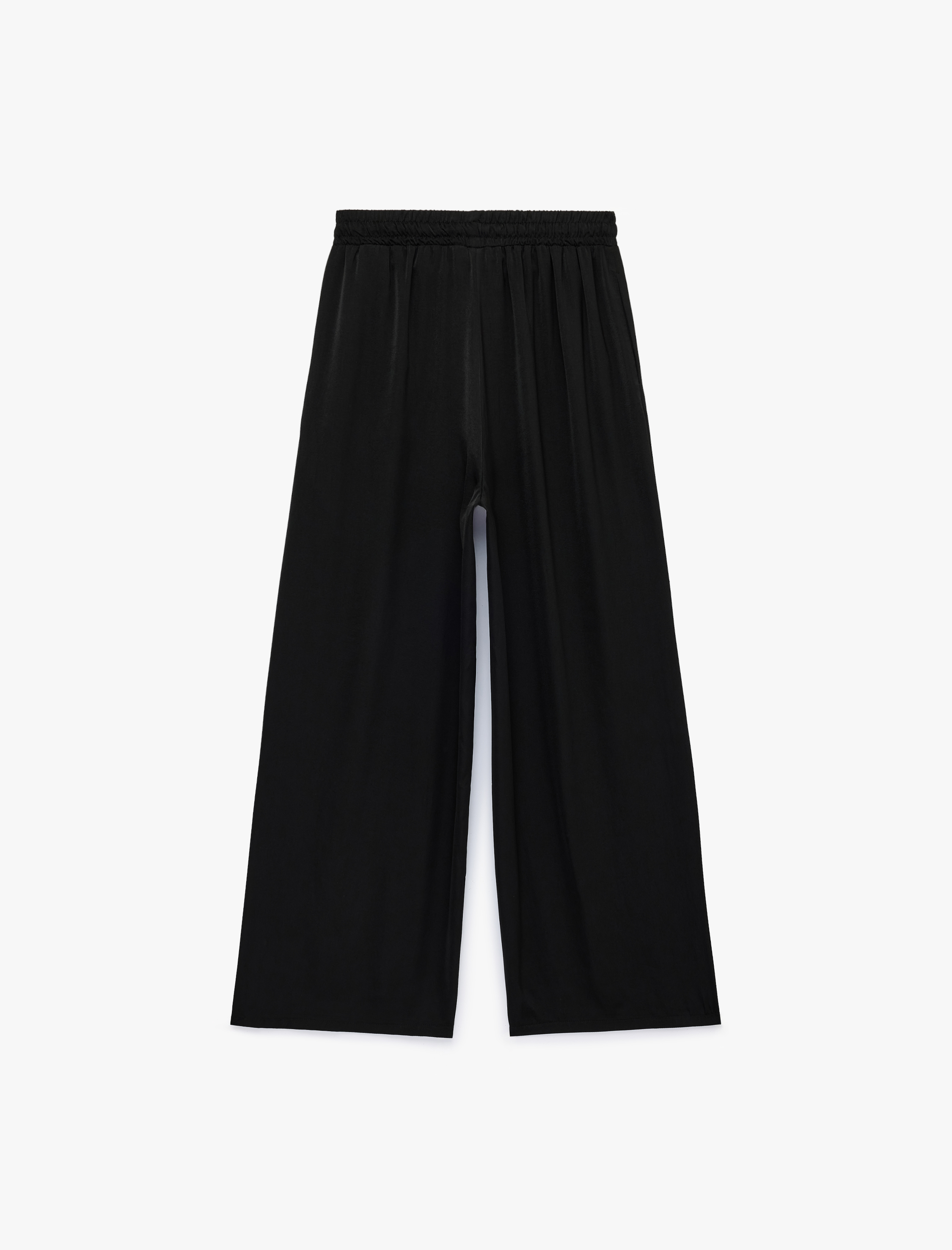   Aerobin Kumaş Beli Bağcıklı Geniş Paça Saten Pantolon