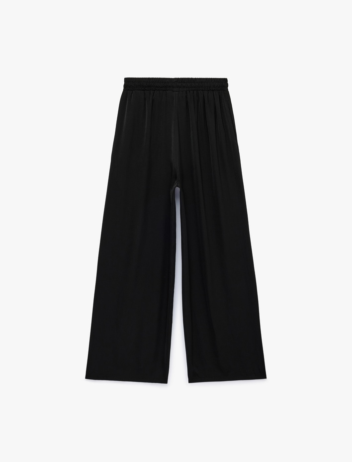  Aerobin Kumaş Beli Bağcıklı Geniş Paça Saten Pantolon