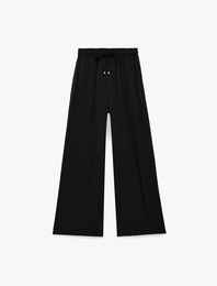 Aerobin Kumaş Beli Bağcıklı Geniş Paça Saten Pantolon