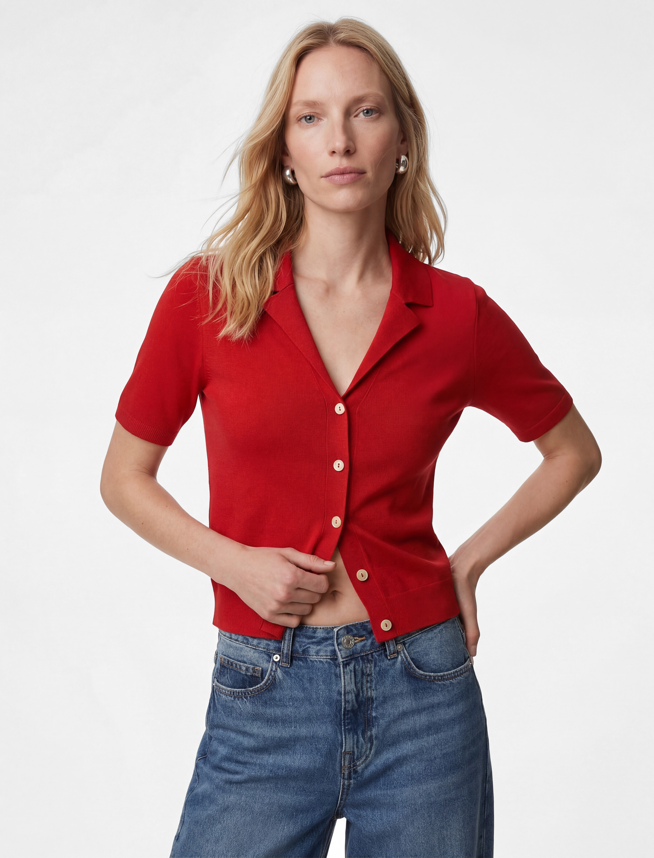   Regular Fit Kısa Kollu Düğmeli Polo Yaka Triko Hırka