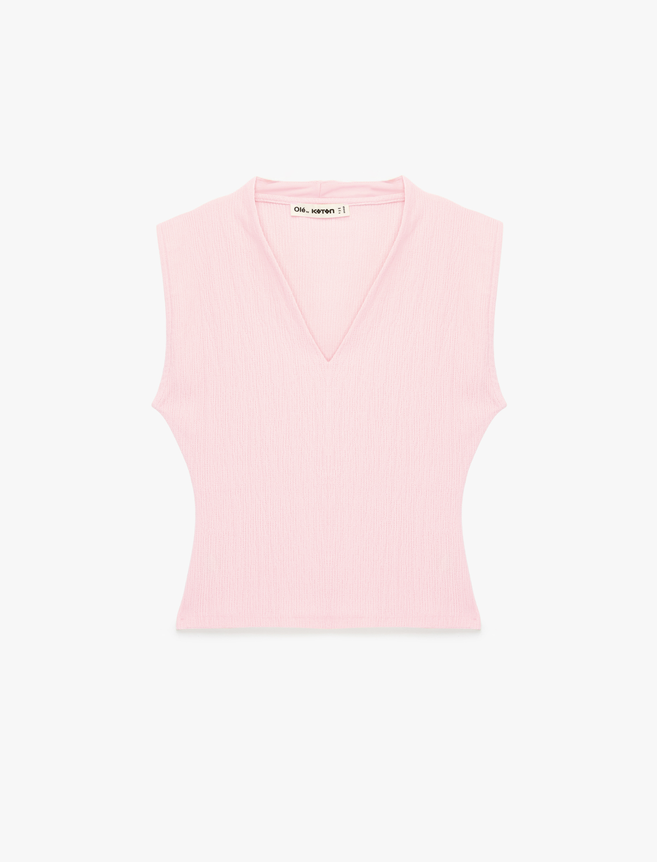   Dokulu Kolsuz Slim Fit V Yaka Bluz