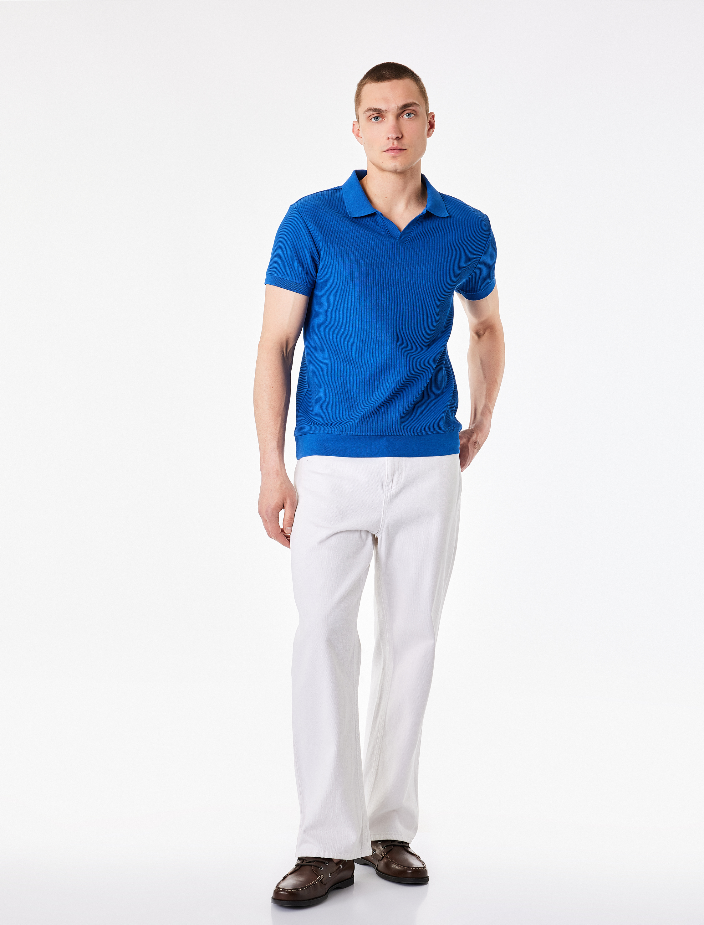   Regular Fit Kısa Kollu Pamuklu Fitilli Polo Yaka Tişört