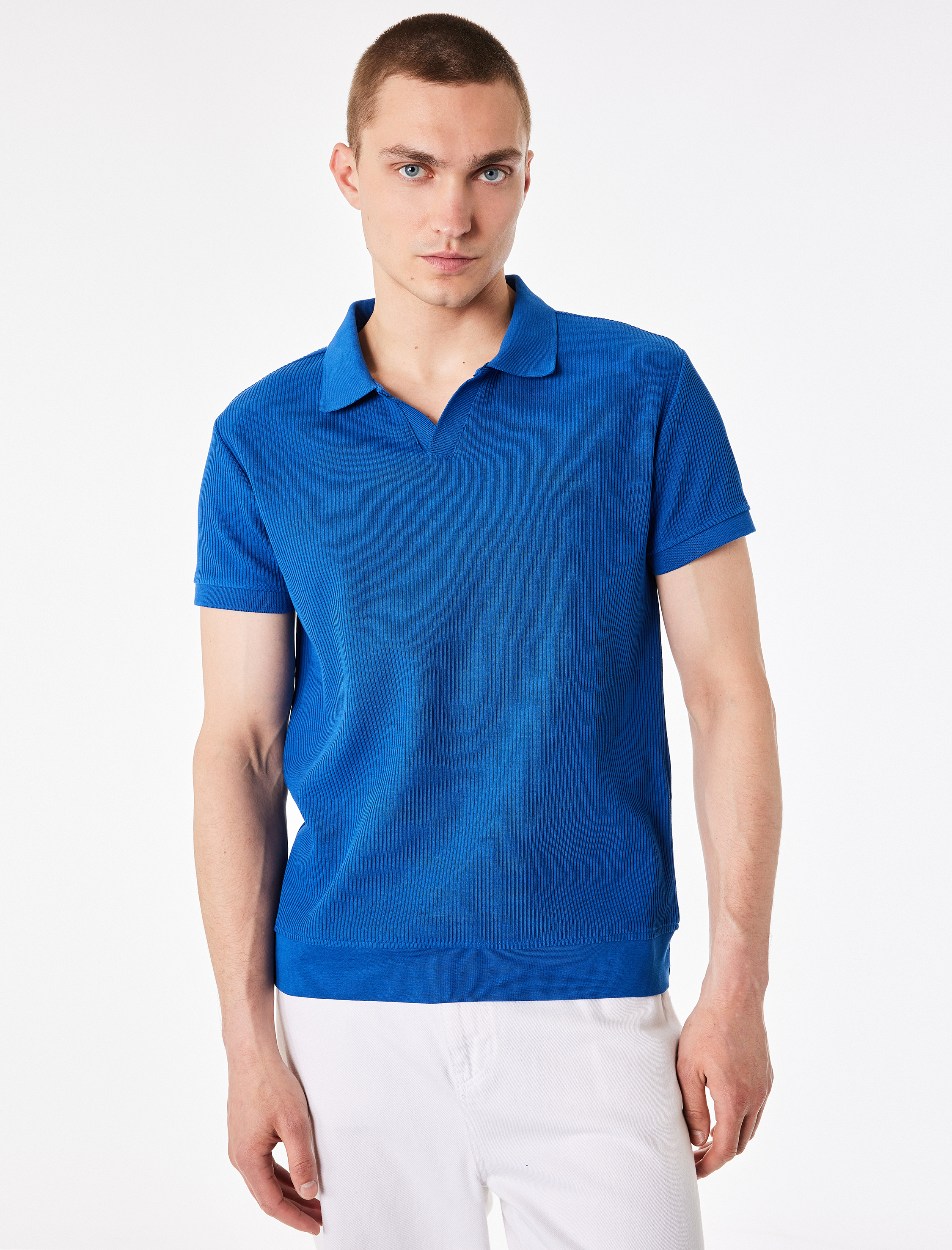   Regular Fit Kısa Kollu Pamuklu Fitilli Polo Yaka Tişört