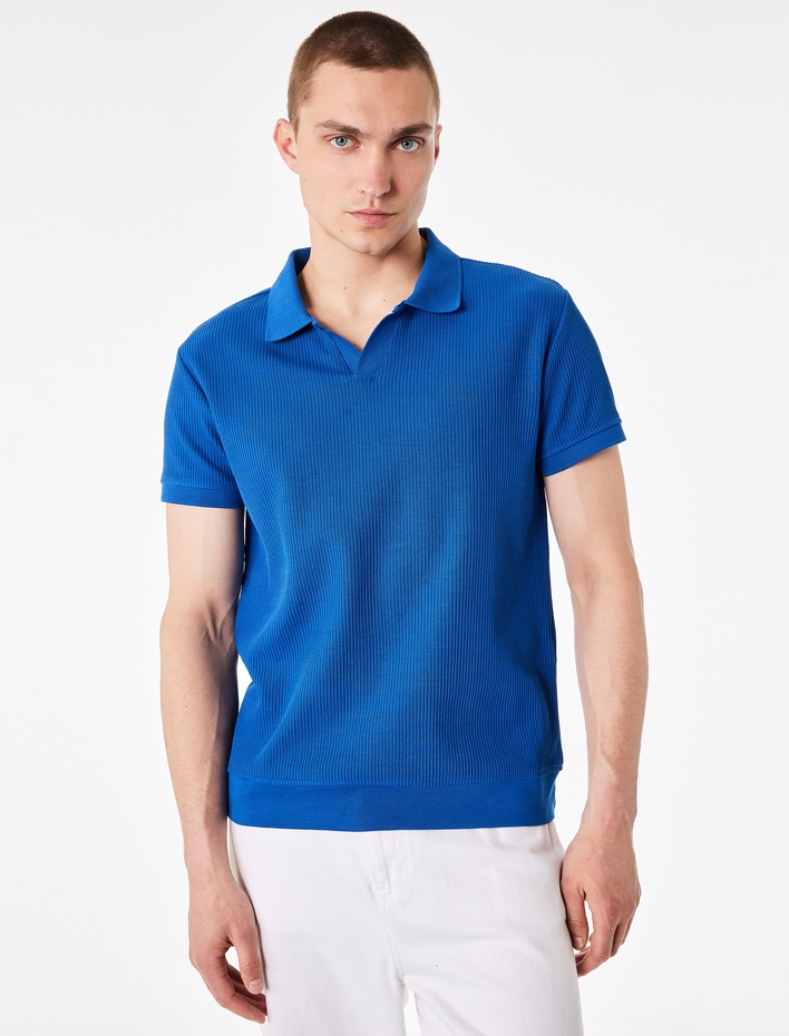  Regular Fit Kısa Kollu Pamuklu Fitilli Polo Yaka Tişört