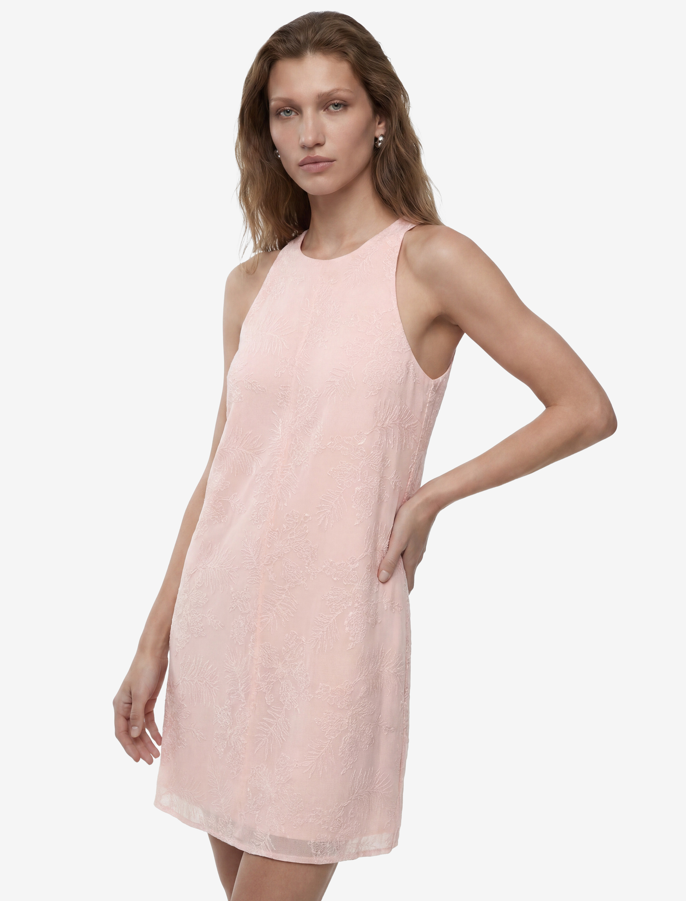   Pamuklu Kolsuz Floral Nakış Detaylı Brodeli Halter Yaka Mini Elbise