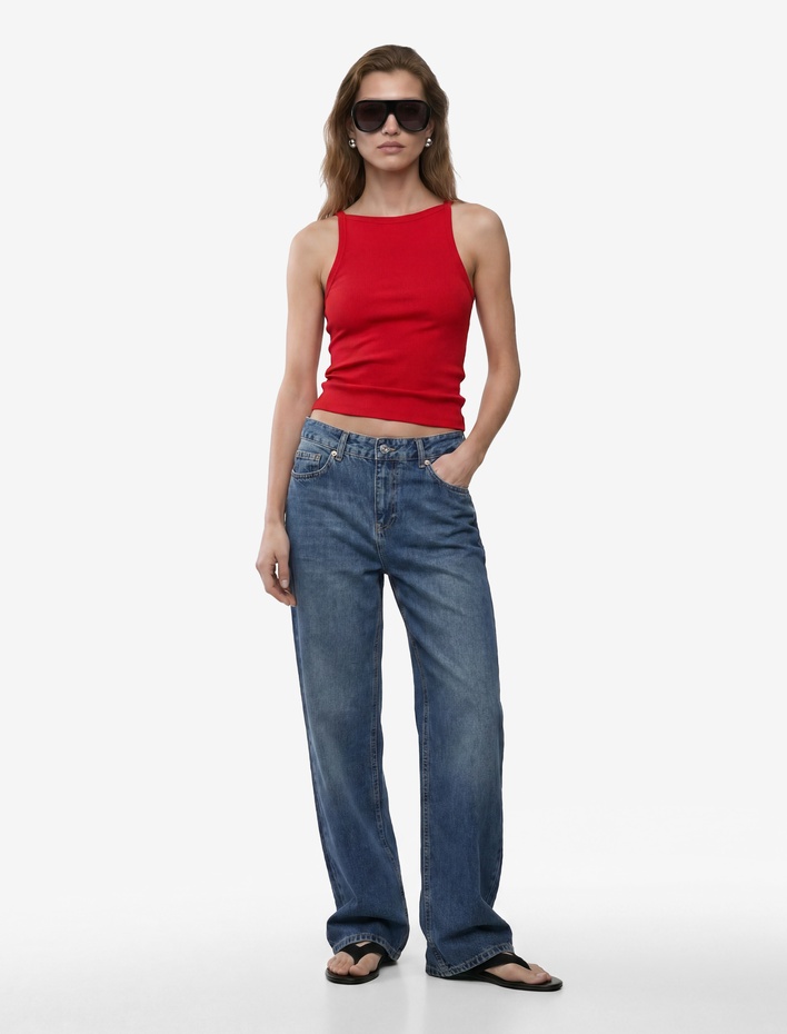  Kaşkorse Kolsuz Pamuklu Slim Fit Askılı Kare Yaka Üst
