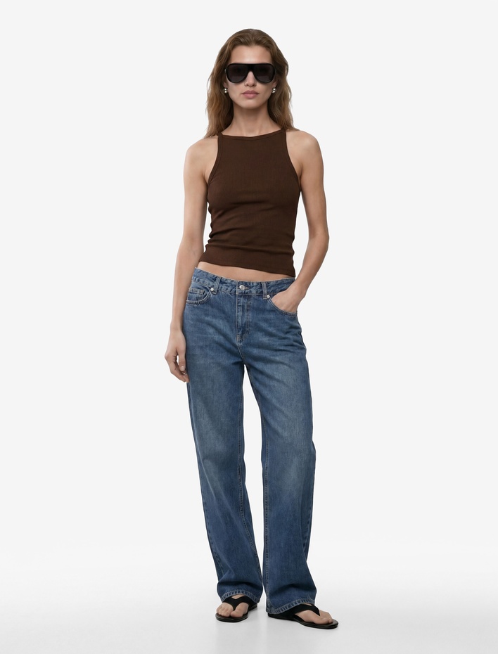  Kaşkorse Kolsuz Pamuklu Slim Fit Askılı Kare Yaka Üst