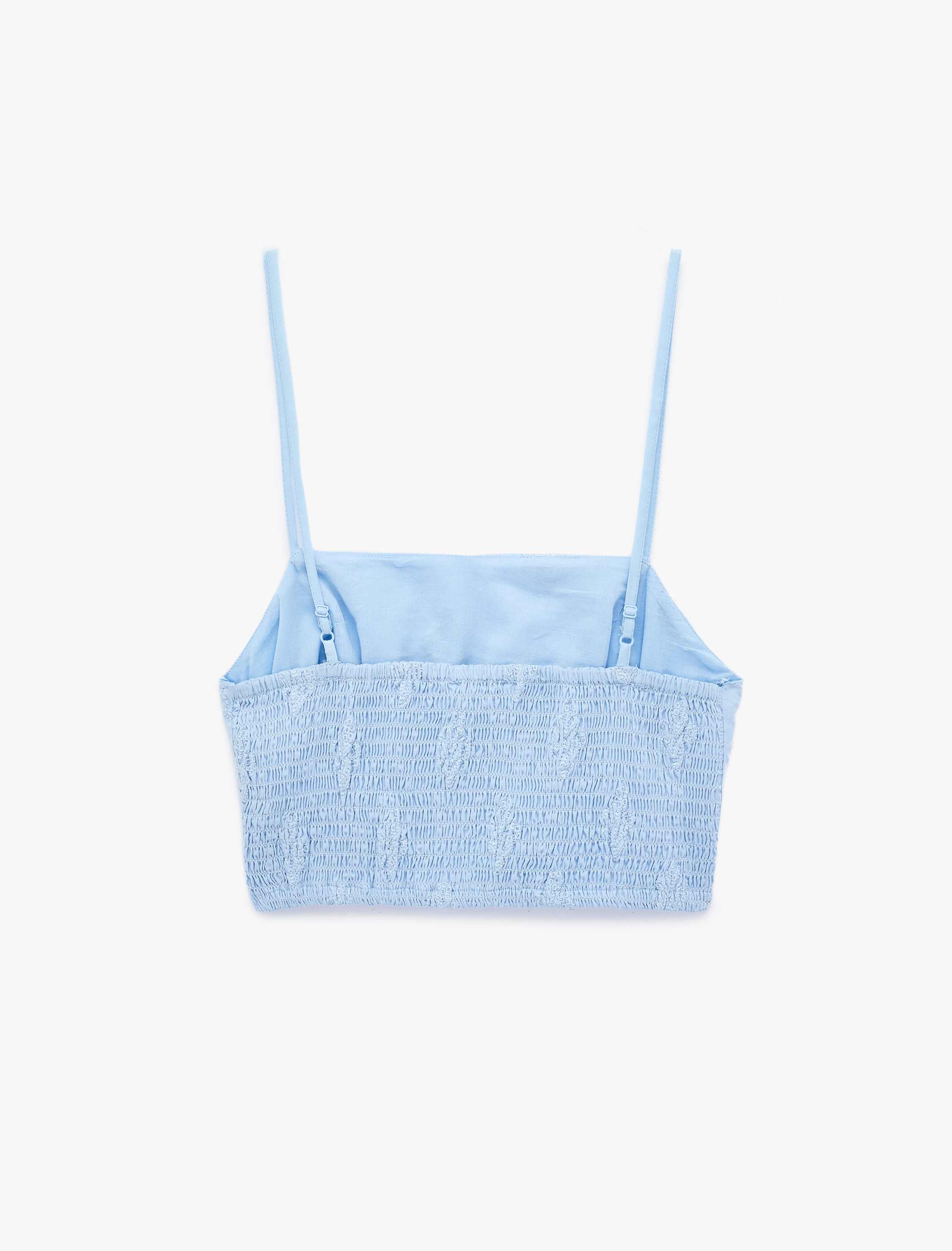   Pamuklu İşlemeli Dar Kesim Halter Yaka Crop Bluz
