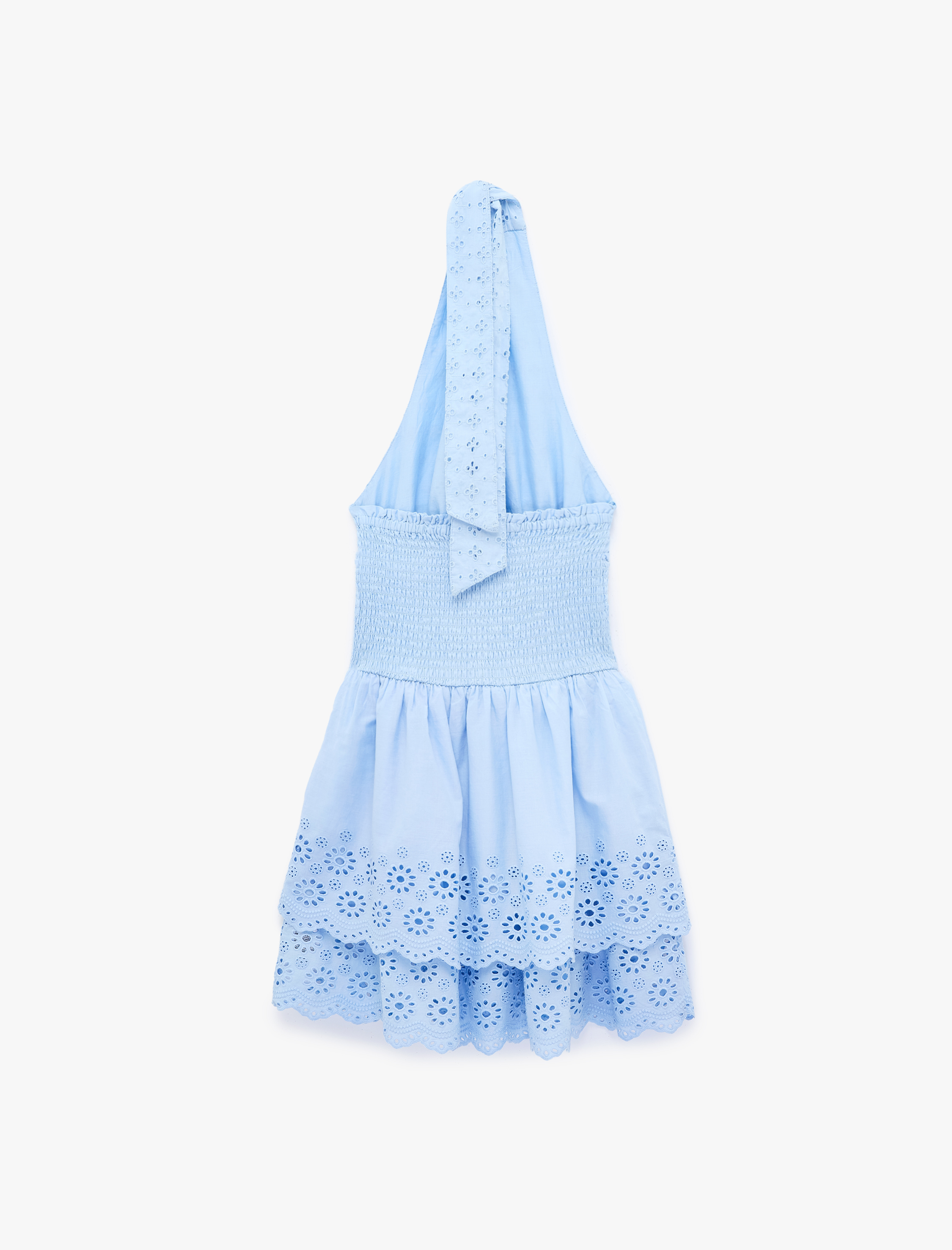   Pamuklu Gipeli Katlı Volanlı Mini Fisto Halter Yaka Elbise