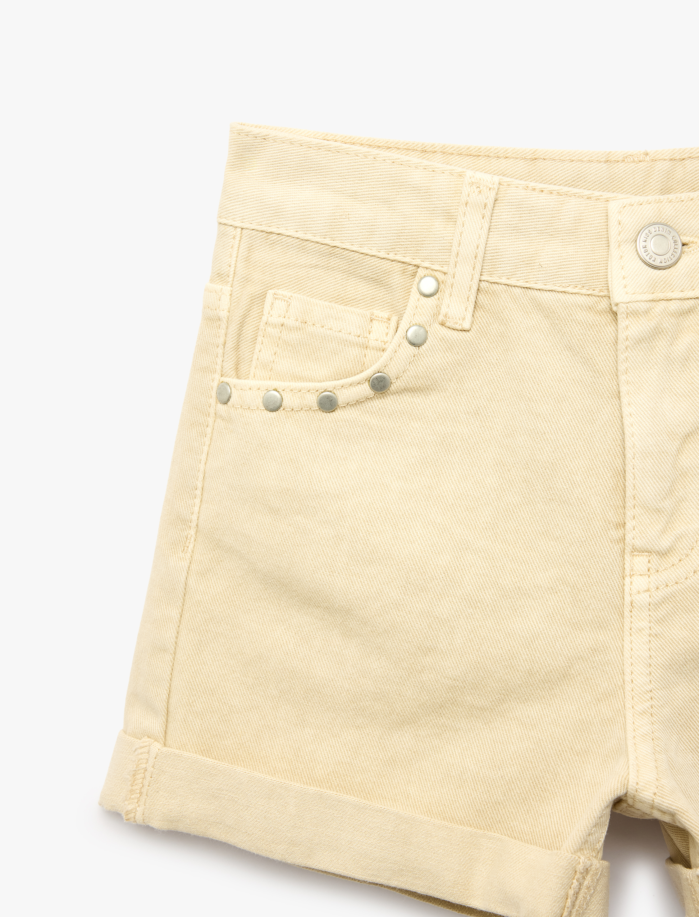  Kız Çocuk Pamuklu Yüksek Bel Cep Detaylı Denim Şort
