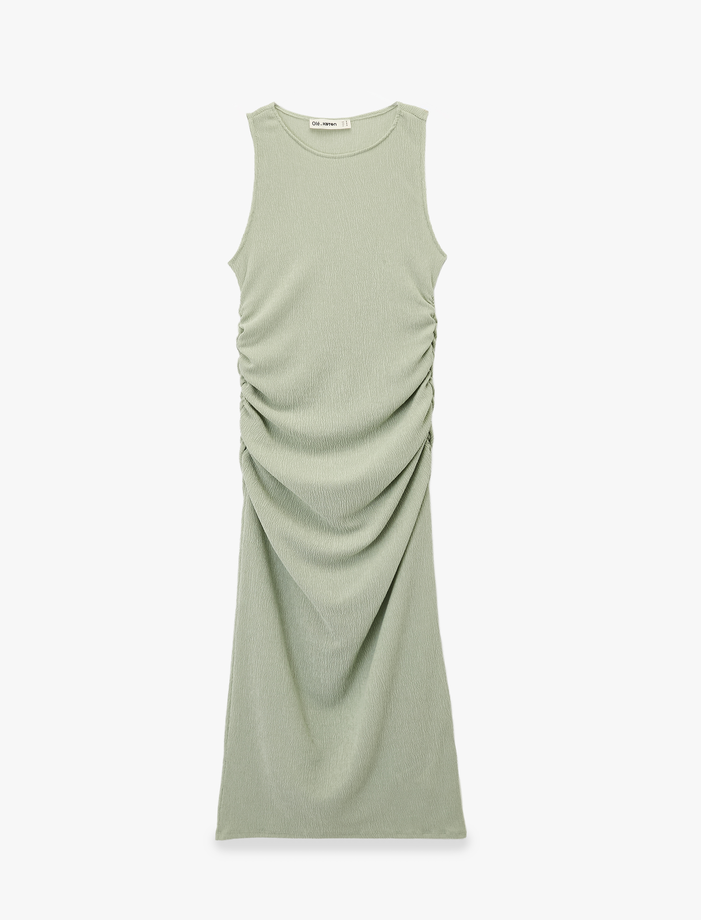   Slim Fit Kolsuz Bisiklet Yaka Viskon Karışımlı Bodycon Drapeli Uzun Elbise
