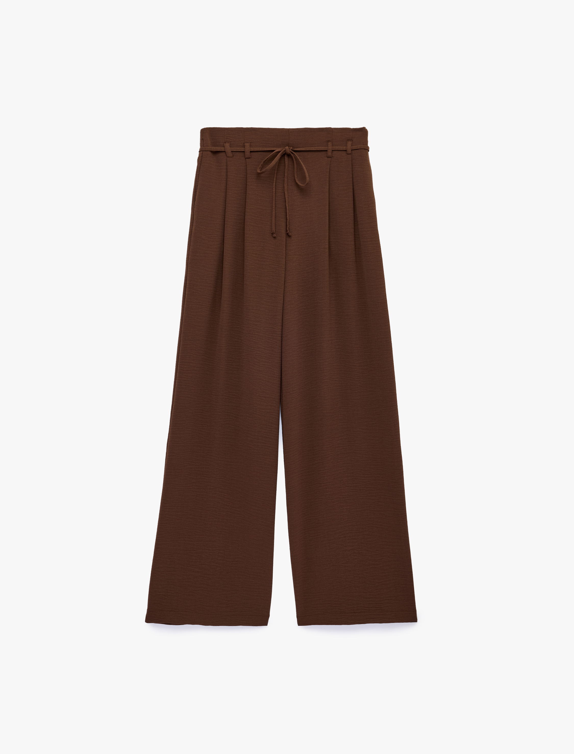   Straight Fit Pileli Kemerli Geniş Paça Pantolon