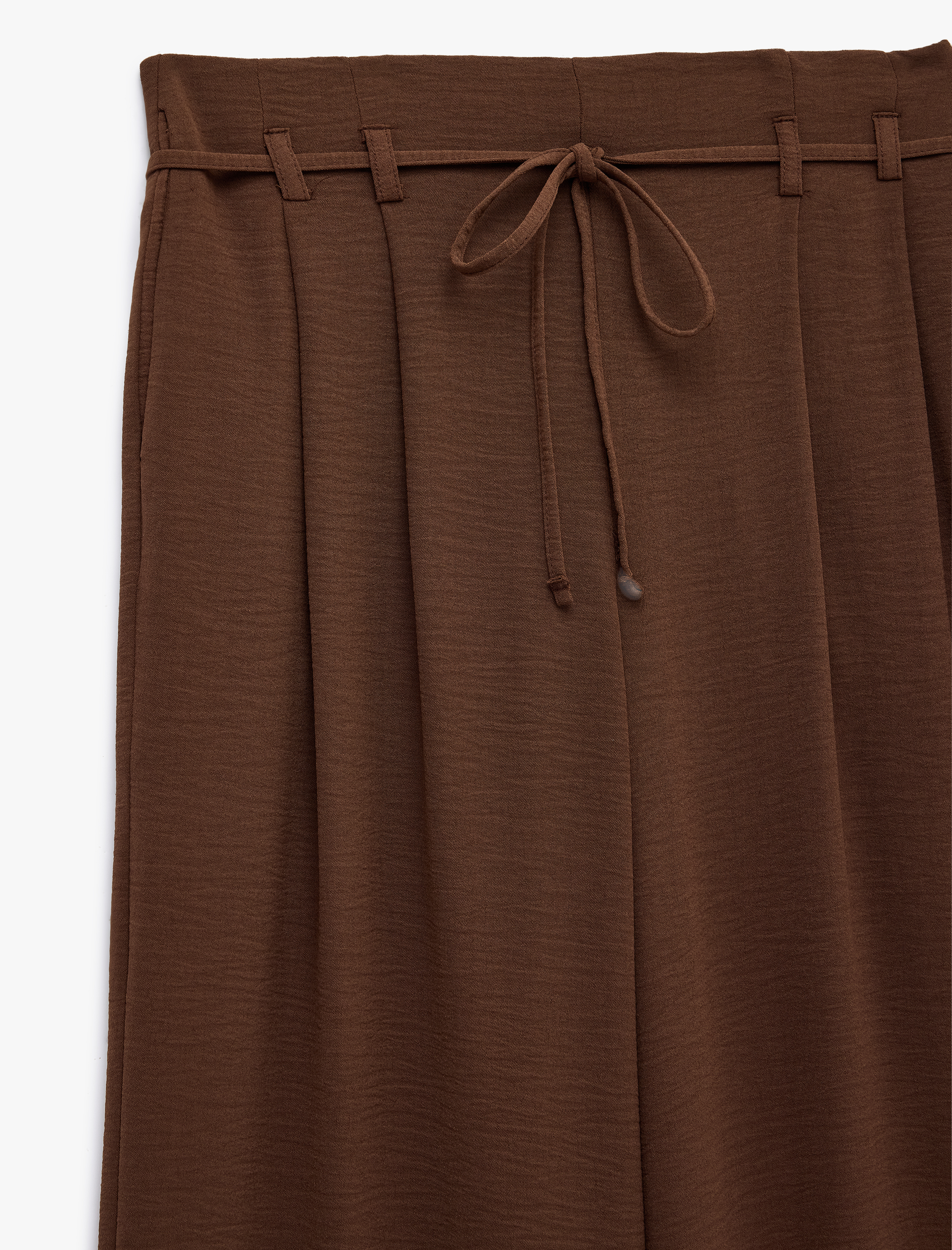   Straight Fit Pileli Kemerli Geniş Paça Pantolon