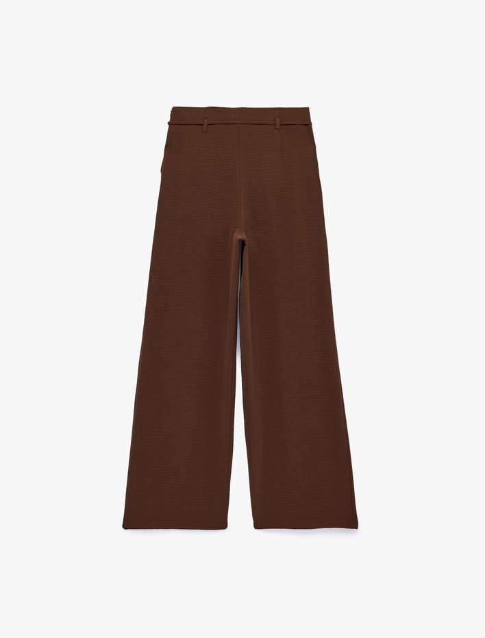  Straight Fit Pileli Kemerli Geniş Paça Pantolon