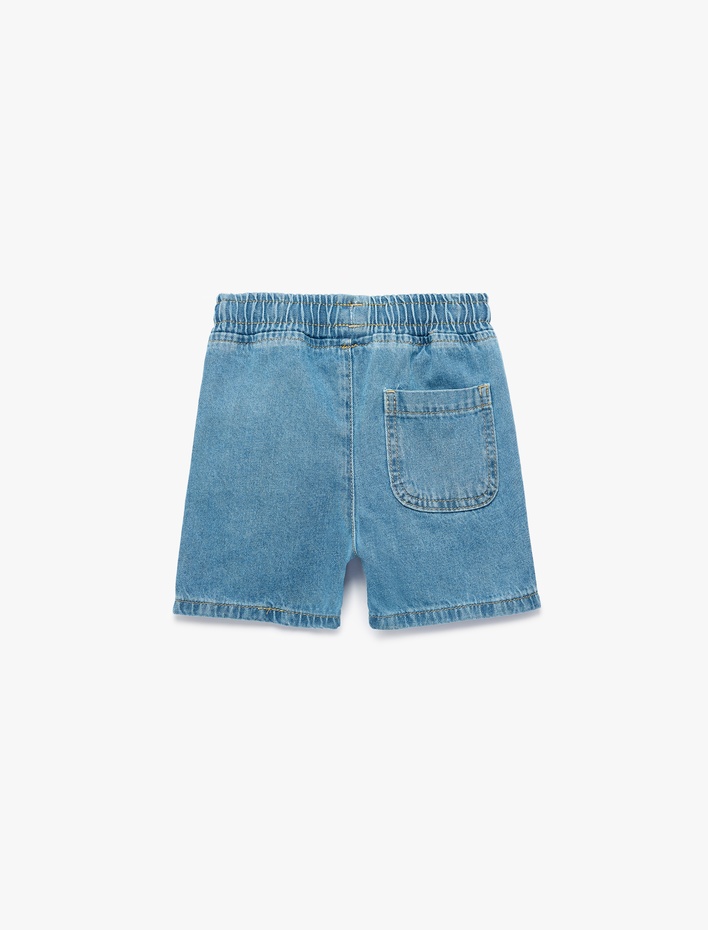 Erkek Bebek Pamuklu Cepli Beli Bağcıklı Denim Şort