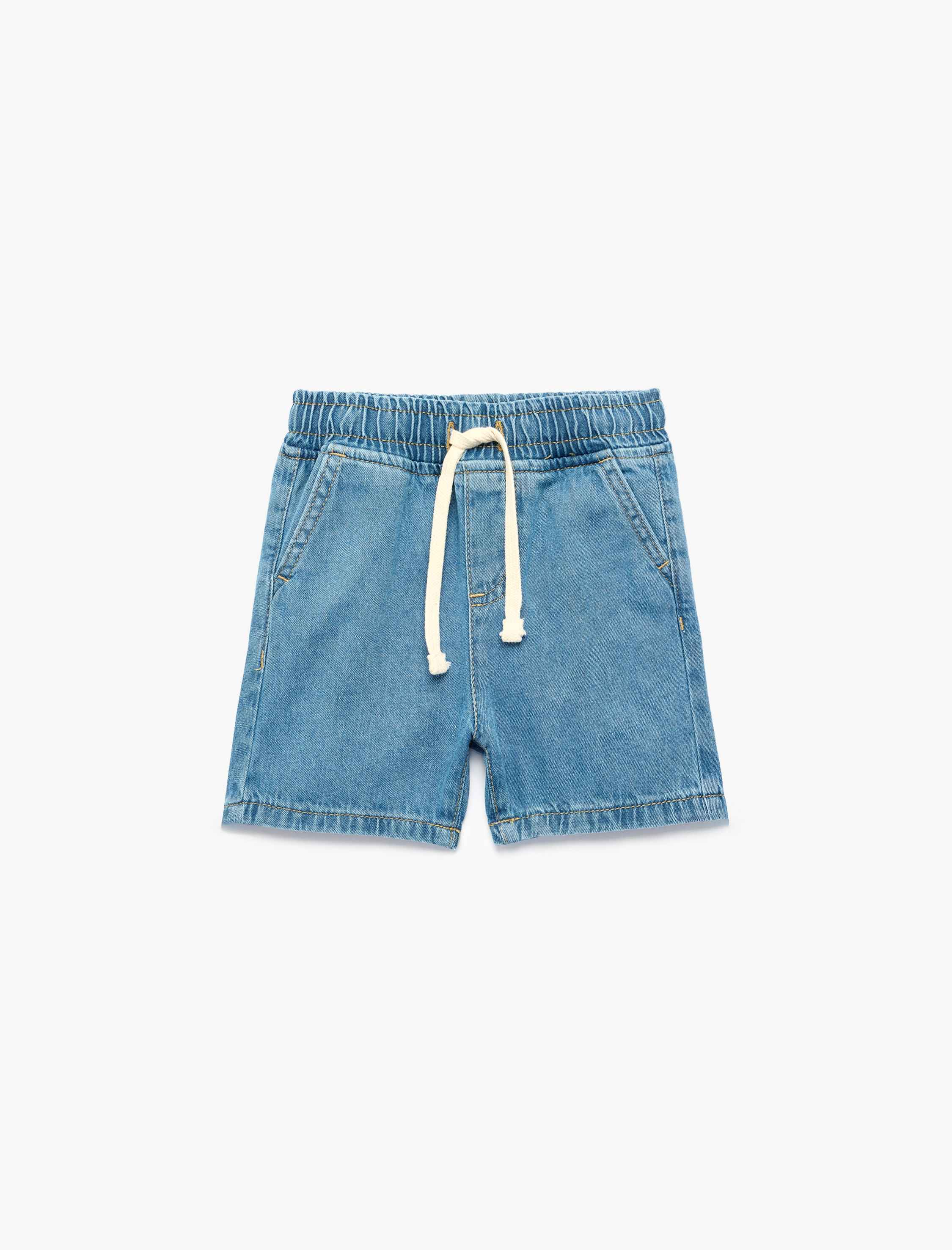  Erkek Bebek Pamuklu Cepli Beli Bağcıklı Denim Şort
