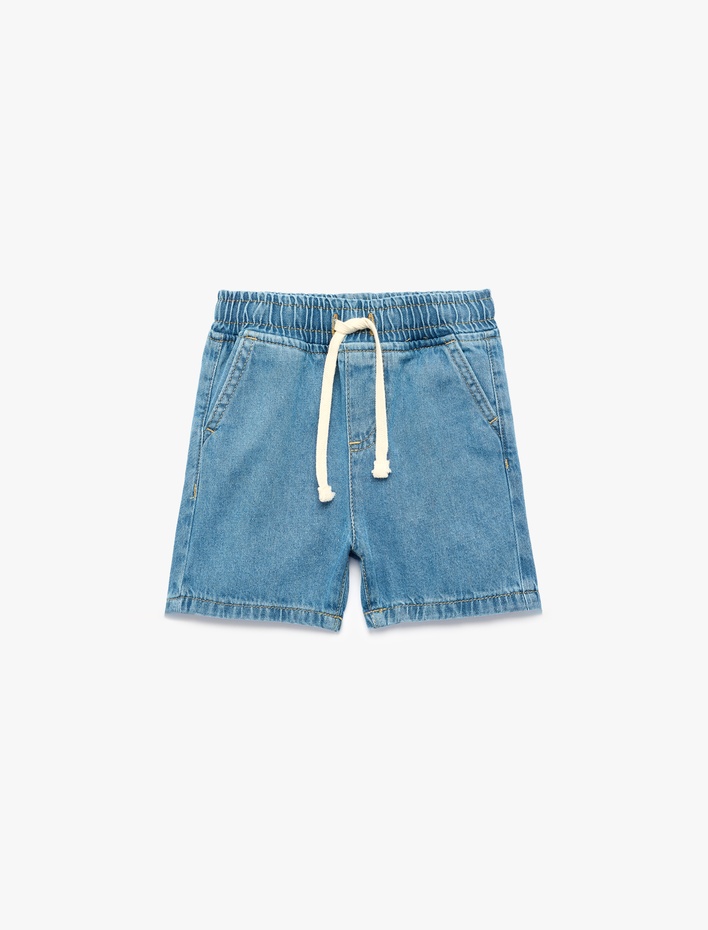 Erkek Bebek Pamuklu Cepli Beli Bağcıklı Denim Şort