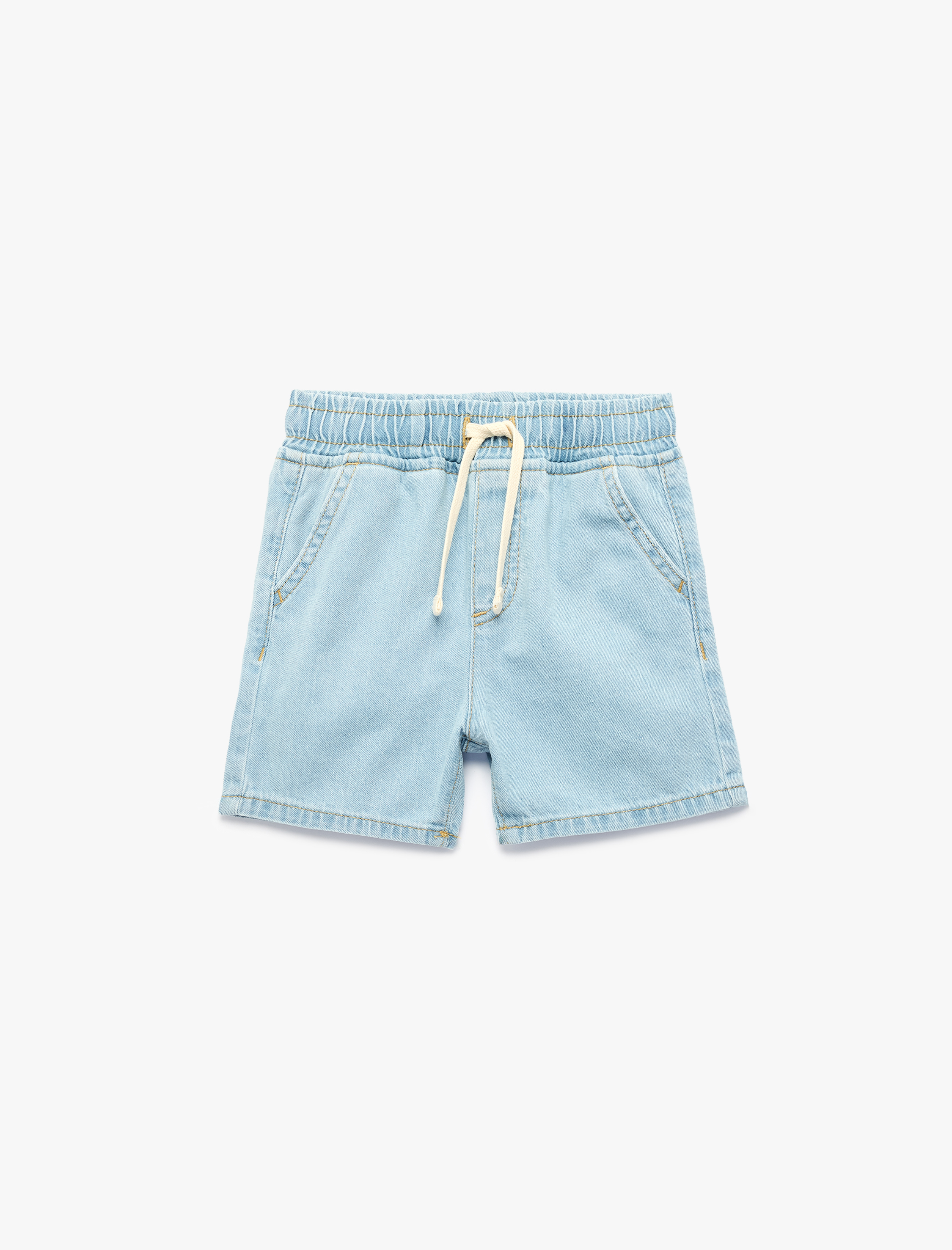  Erkek Bebek Pamuklu Cepli Beli Bağcıklı Denim Şort