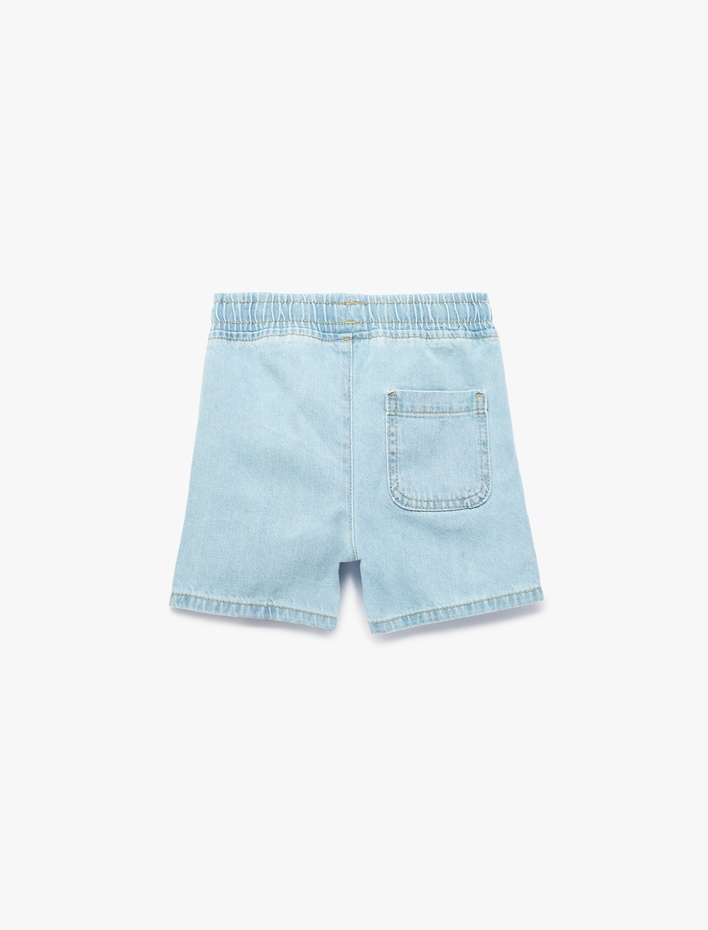 Erkek Bebek Pamuklu Cepli Beli Bağcıklı Denim Şort