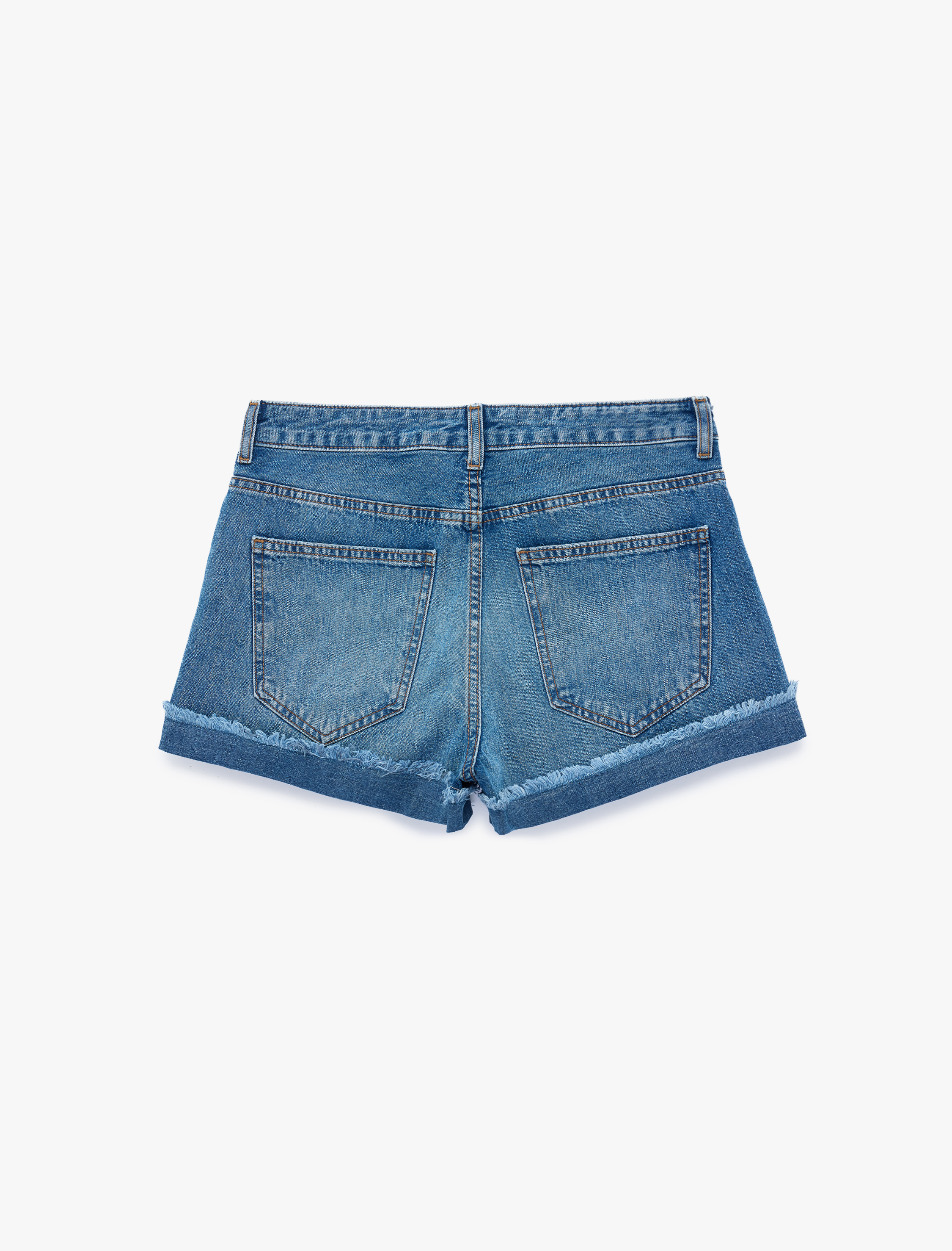   Pamuklu Düğmeli Normal Bel Katlı Paça Mini Denim Şort