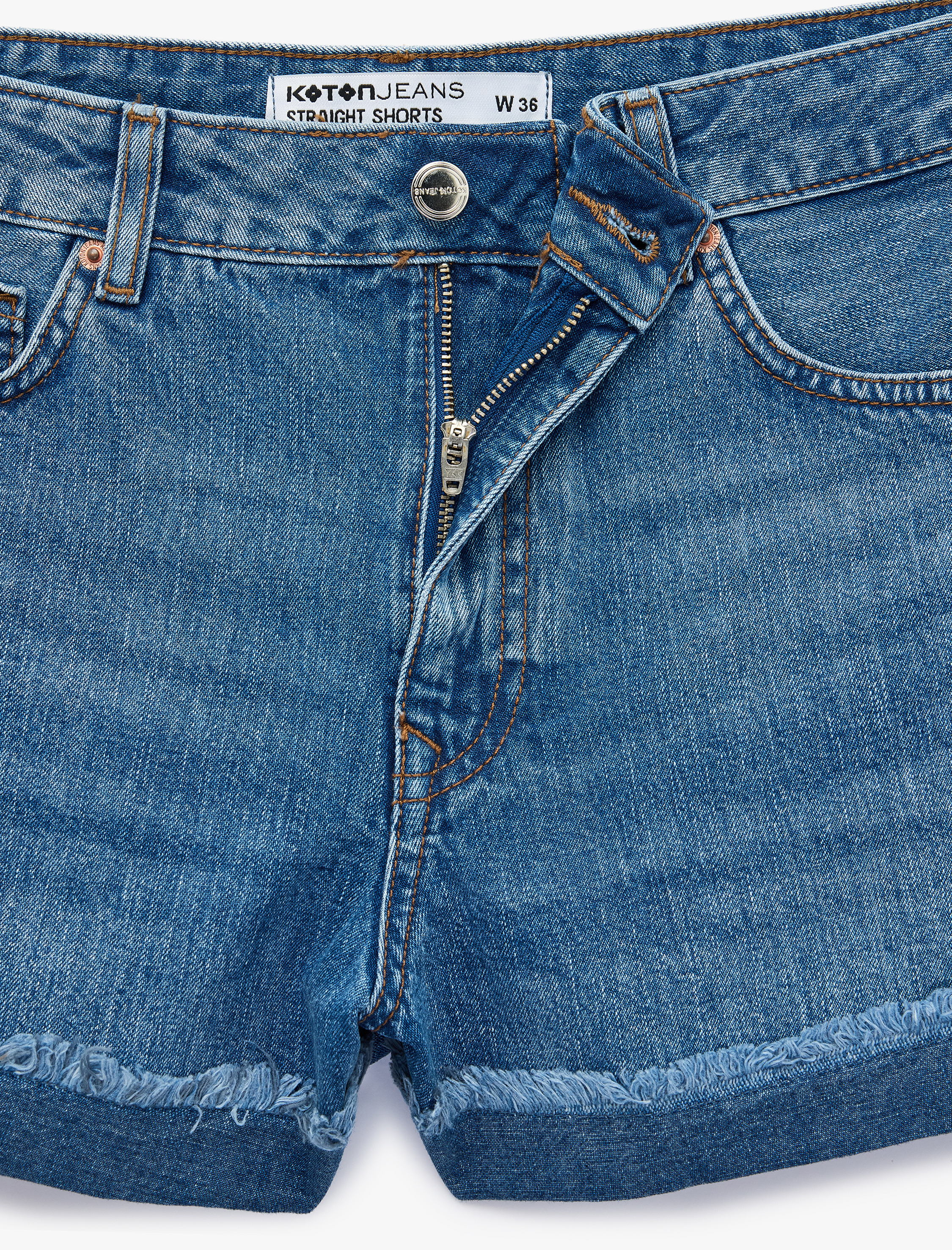   Pamuklu Düğmeli Normal Bel Katlı Paça Mini Denim Şort