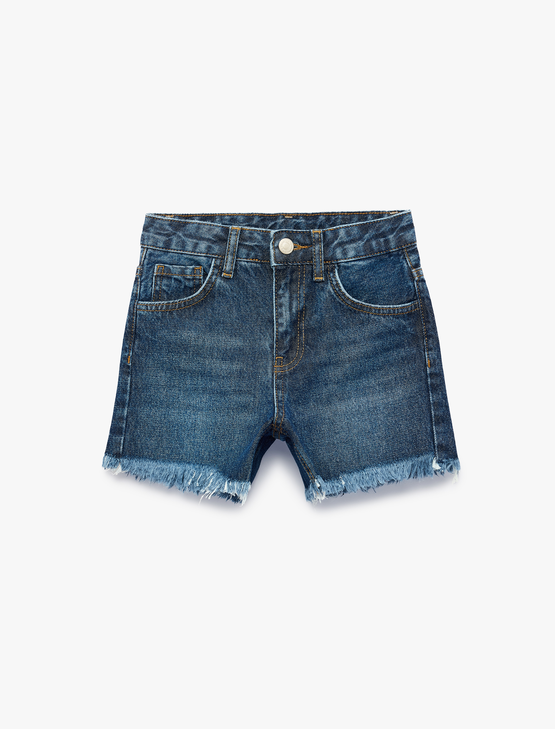  Kız Çocuk Pamuklu Cepli Püsküllü Taş Detaylı Denim Şort