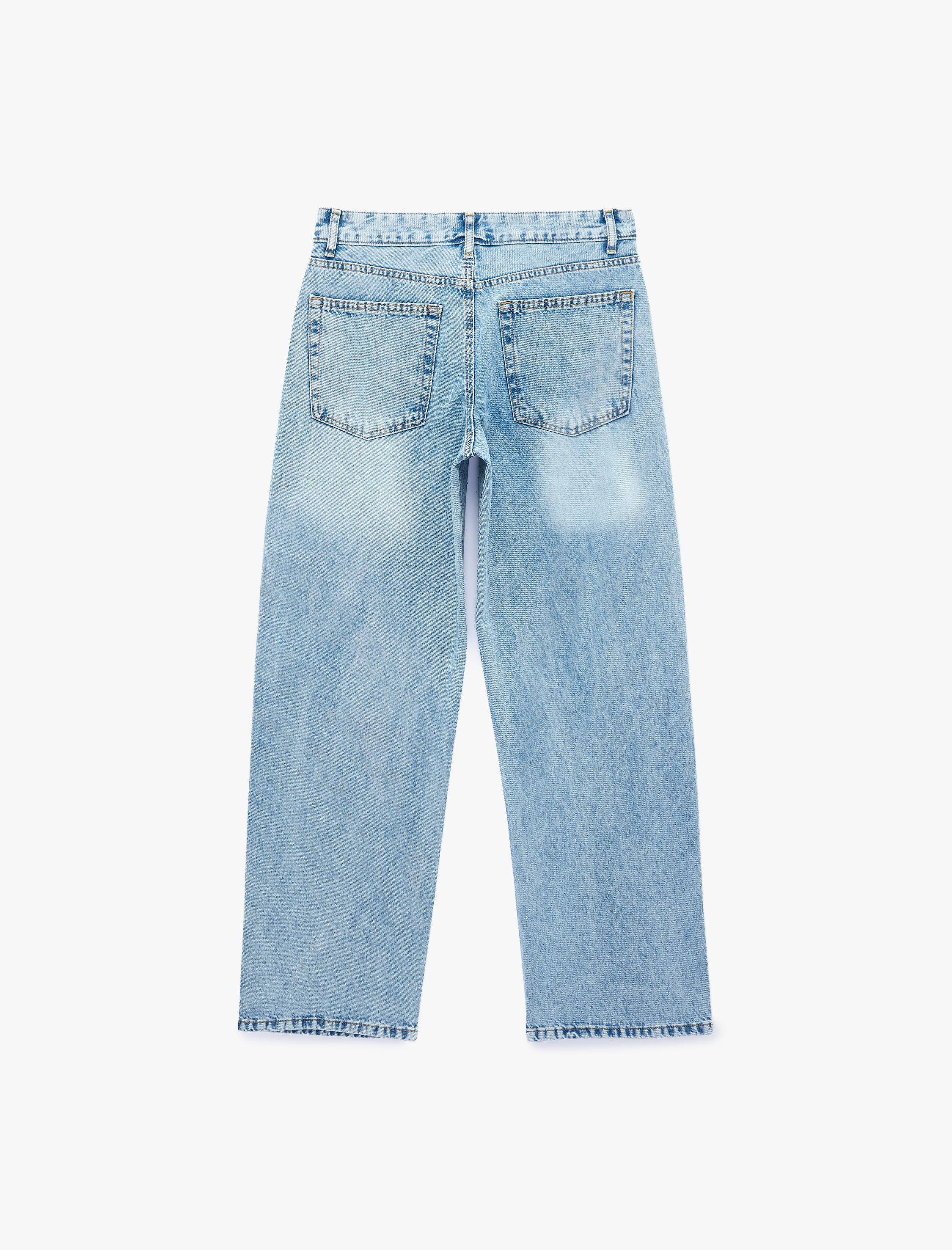   Taş Detaylı Düz Paça Normal Bel Pamuklu Baggy Denim Pantolon - Baggy Jeans