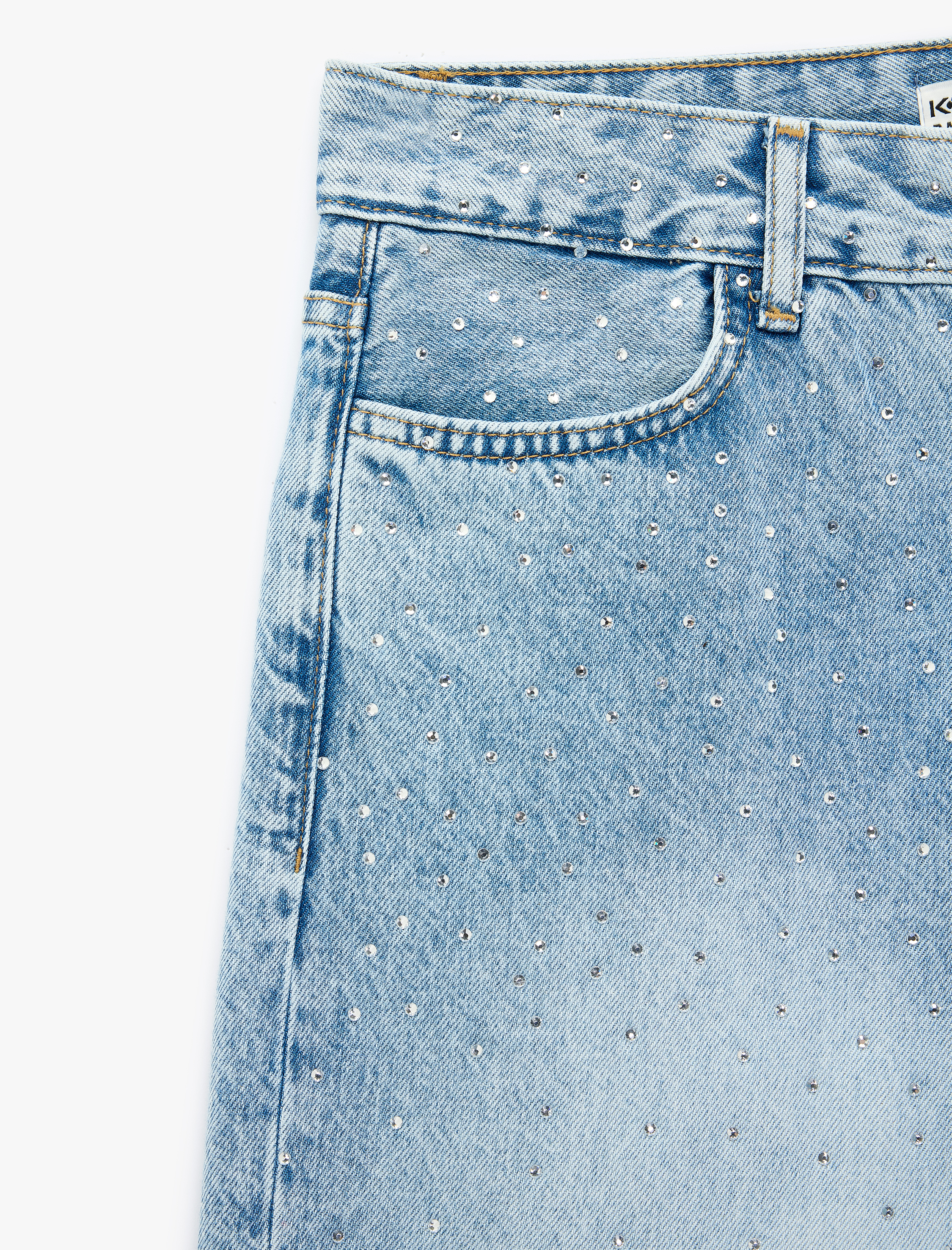   Taş Detaylı Düz Paça Normal Bel Pamuklu Baggy Denim Pantolon - Baggy Jeans