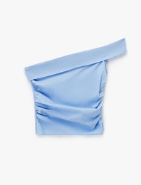 Poplin Kumaş Kolsuz Slim Fit Drape Detaylı Tek Omuz Bluz