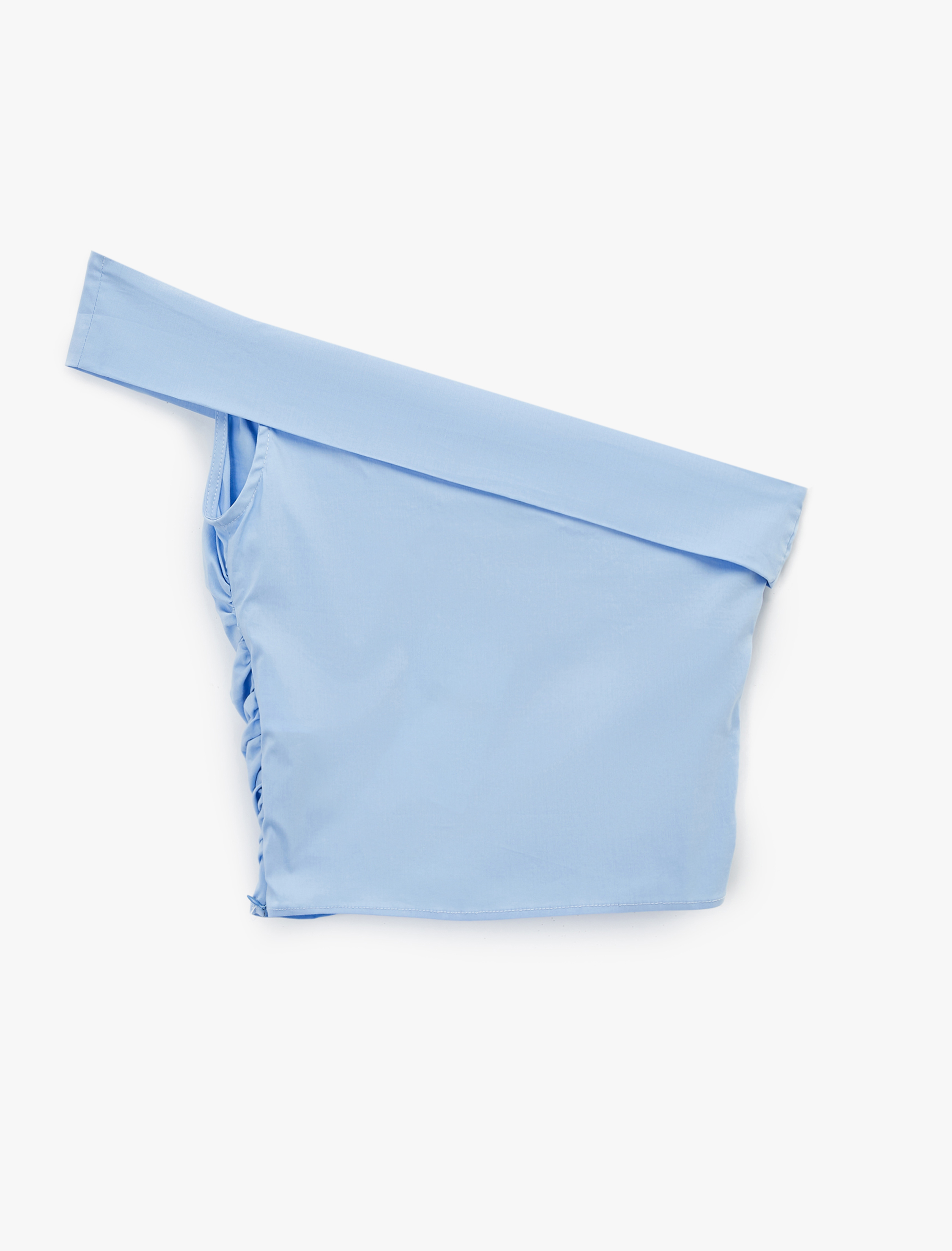   Poplin Kumaş Kolsuz Slim Fit Drape Detaylı Tek Omuz Bluz