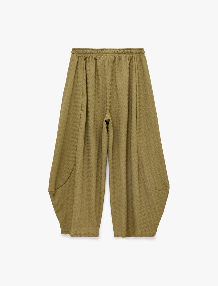  Bürümcük Kumaş Beli Bağcıklı Rahat Kesim Şalvar Pantolon