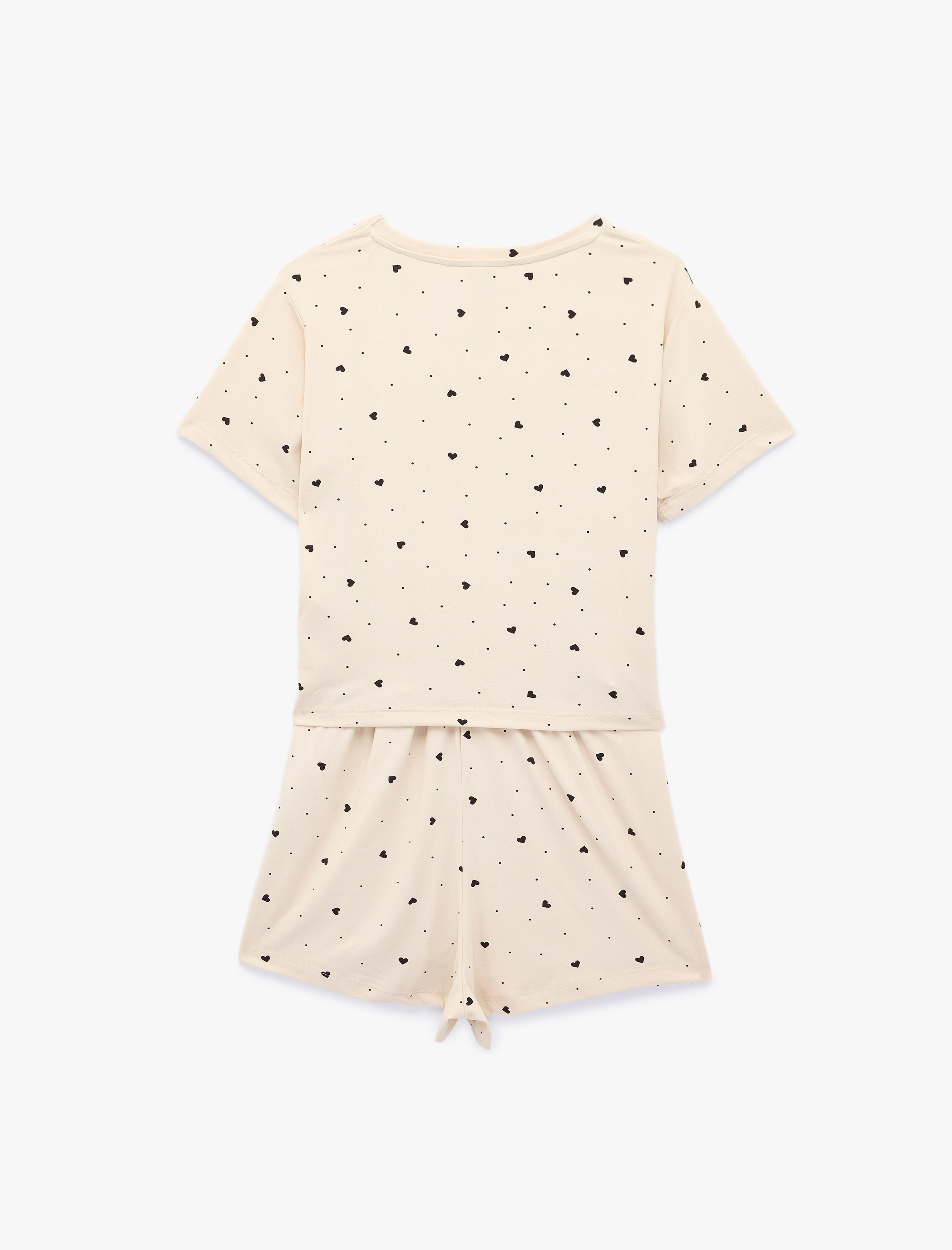   Rahat Kalıp Kalp Desenli Kısa Kollu Şortlu Pijama Takımı