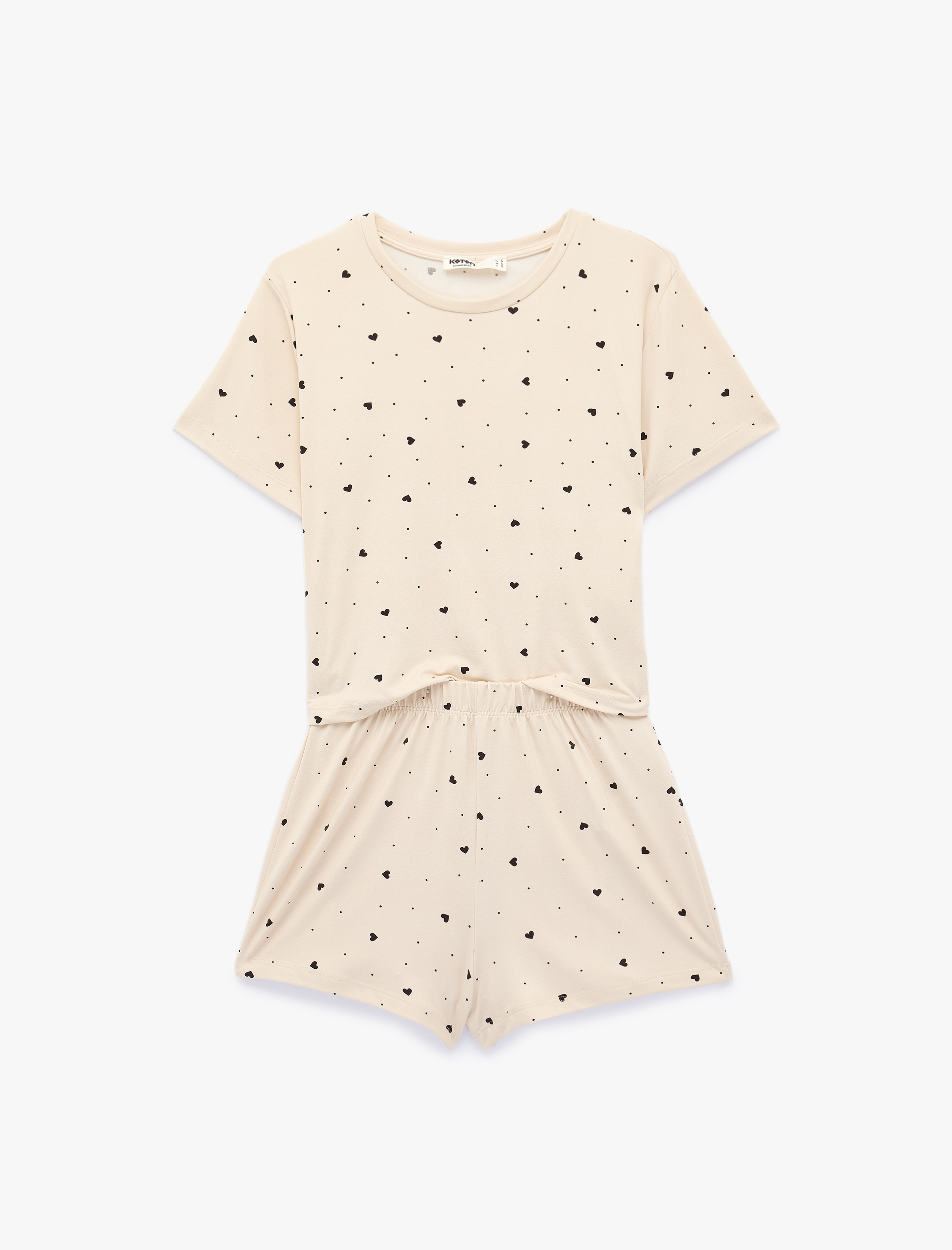   Rahat Kalıp Kalp Desenli Kısa Kollu Şortlu Pijama Takımı