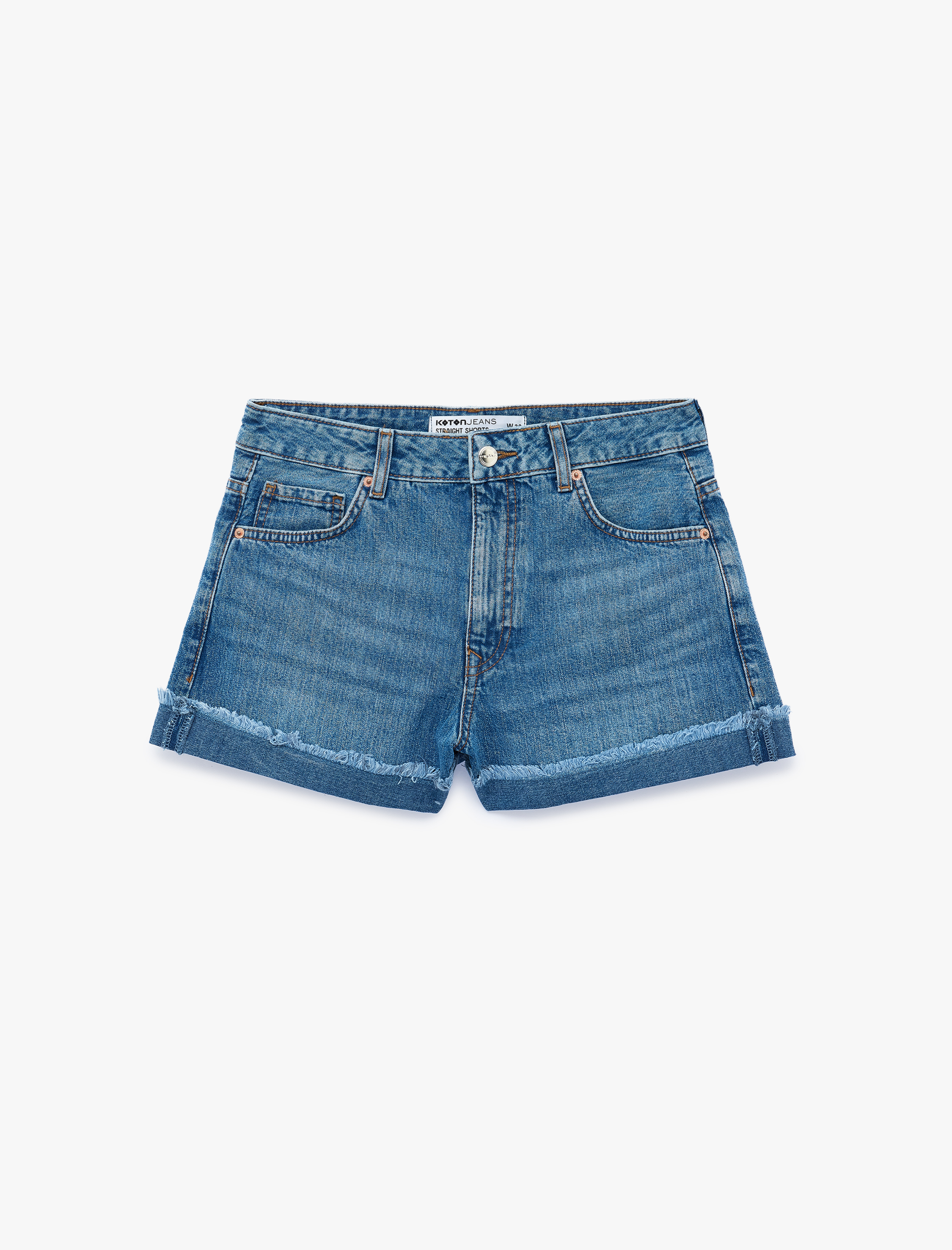   Pamuklu Düğmeli Normal Bel Katlı Paça Mini Denim Şort