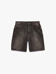 Pamuklu Cepli Normal Bel Straight Fit Bermuda Jean Şort