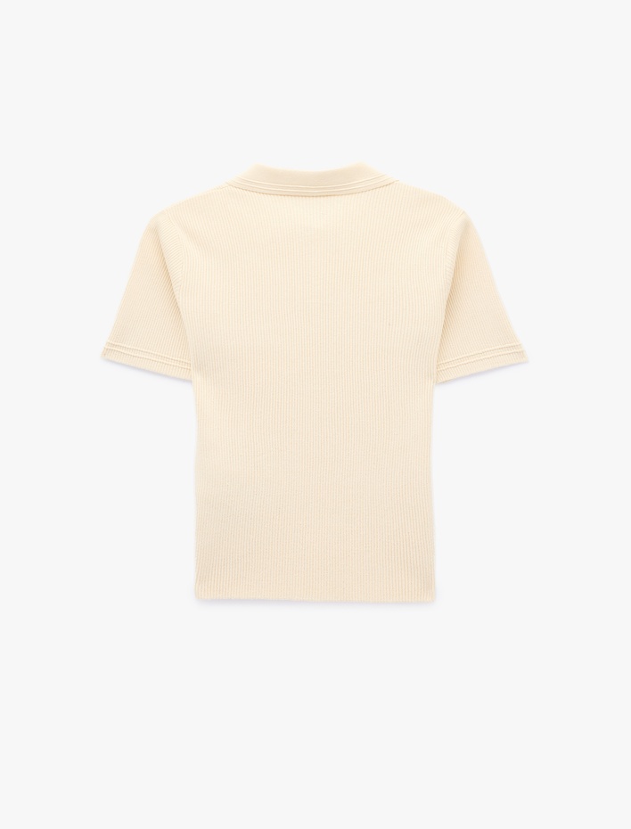 Slim Fit Yarım Düğme Detaylı Kısa Kollu Polo Yaka Triko Kazak