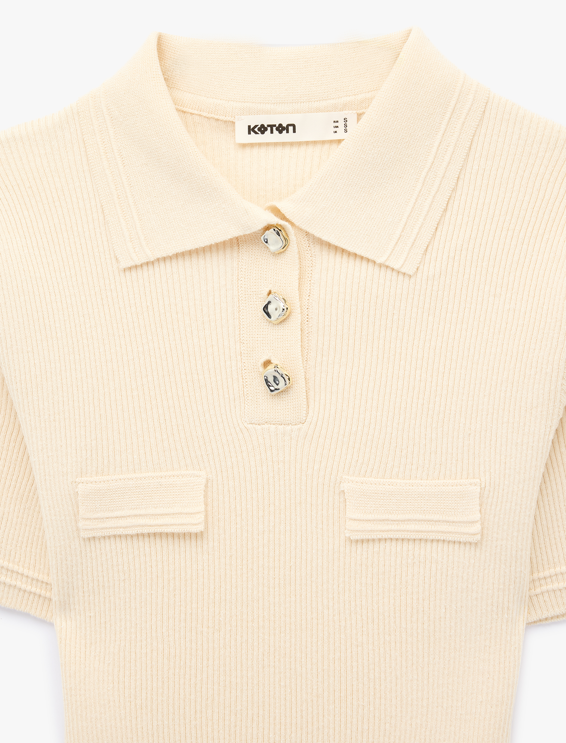   Slim Fit Yarım Düğme Detaylı Kısa Kollu Polo Yaka Triko Kazak