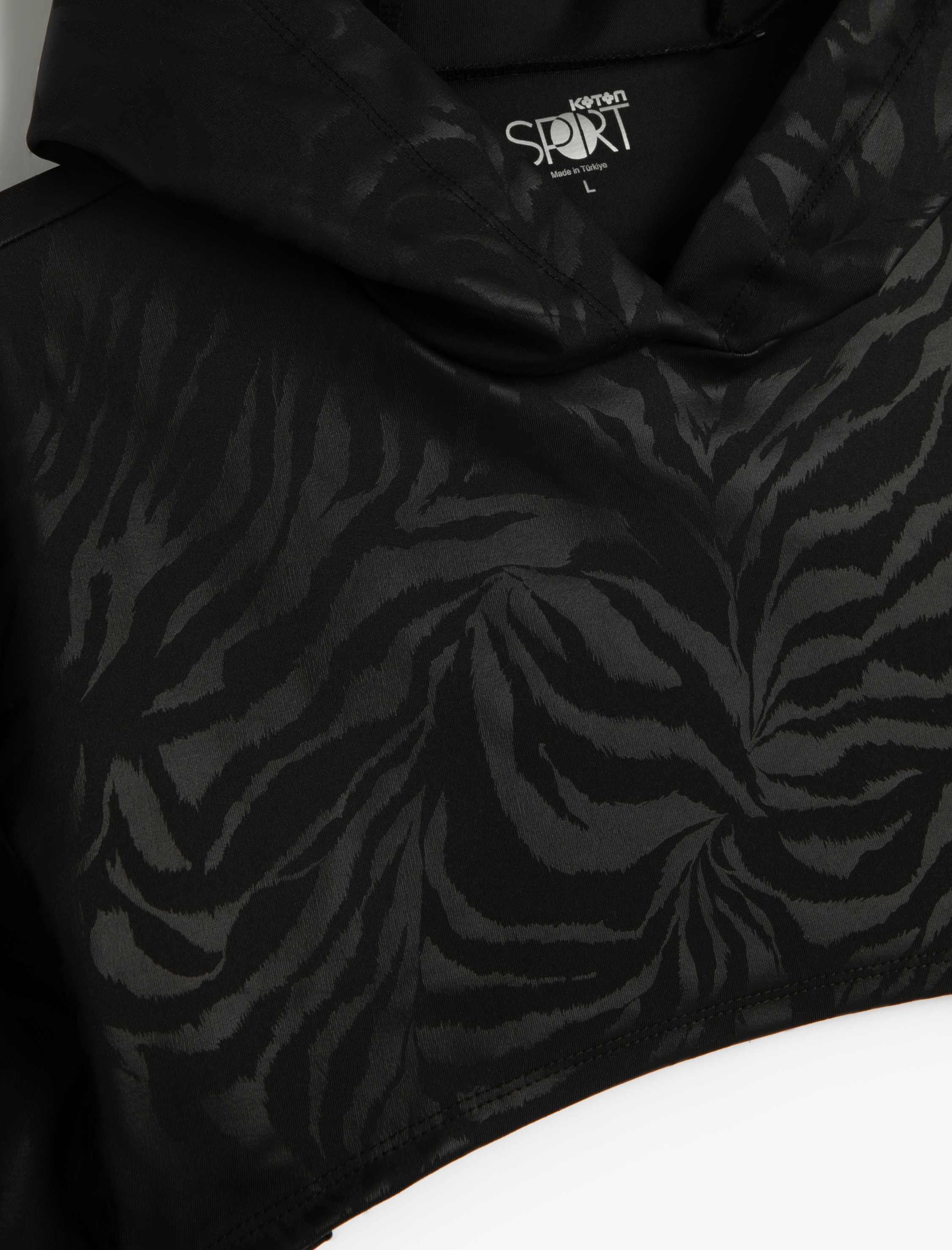   Kapşonlu Crop Spor Sweatshirt Zebra Desenli Uzun Kollu