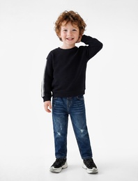 Bisiklet Yaka Uzun Kollu Pamuklu Oversize Sweatshirt