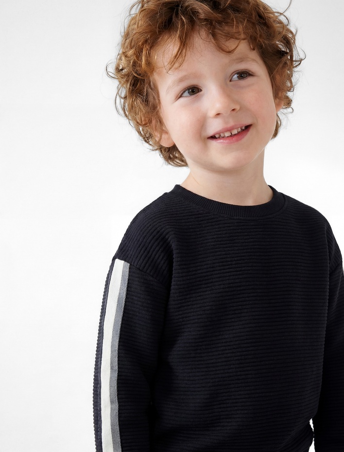 Erkek Bebek Bisiklet Yaka Uzun Kollu Pamuklu Oversize Sweatshirt