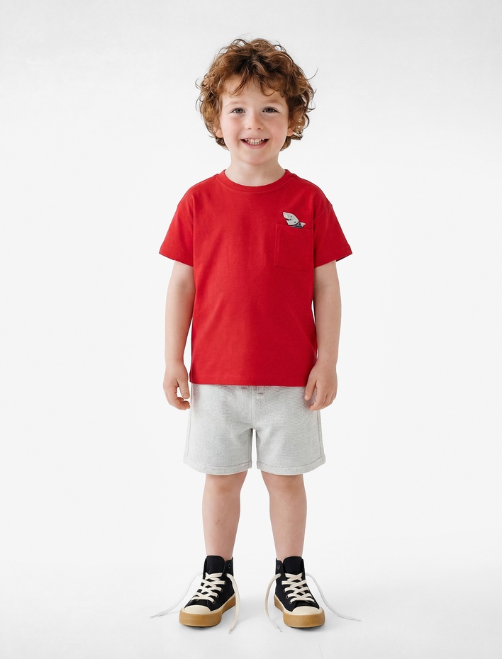 Erkek Bebek Beli Bağcıklı Pamuk Karışımlı Basic Şort