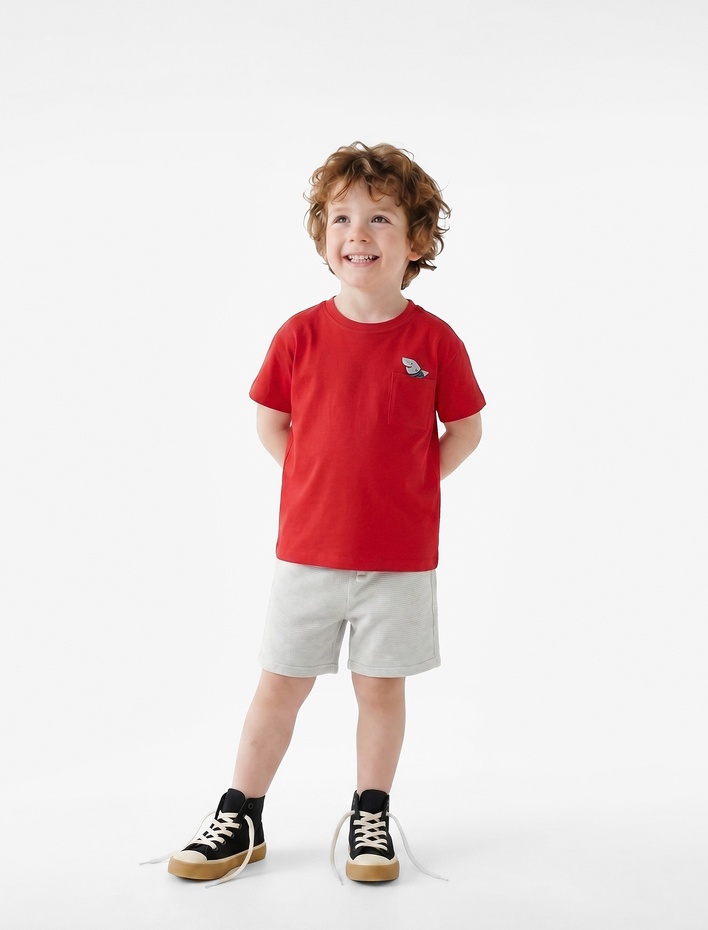 Erkek Bebek Beli Bağcıklı Pamuk Karışımlı Basic Şort