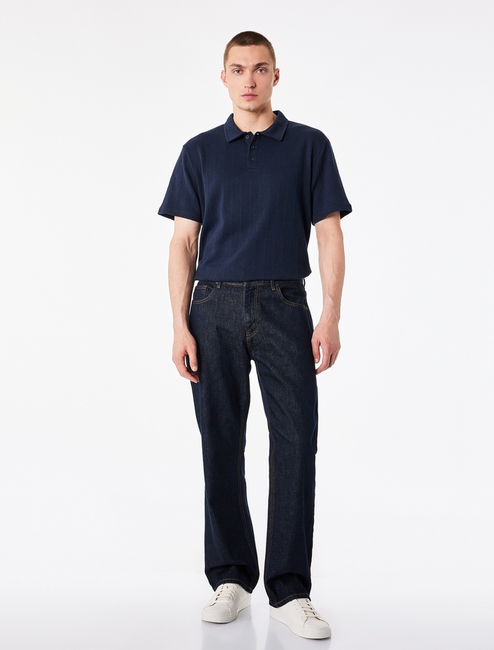  Regular Fit Kısa Kollu Düğmeli Polo Yaka Basic Tişört